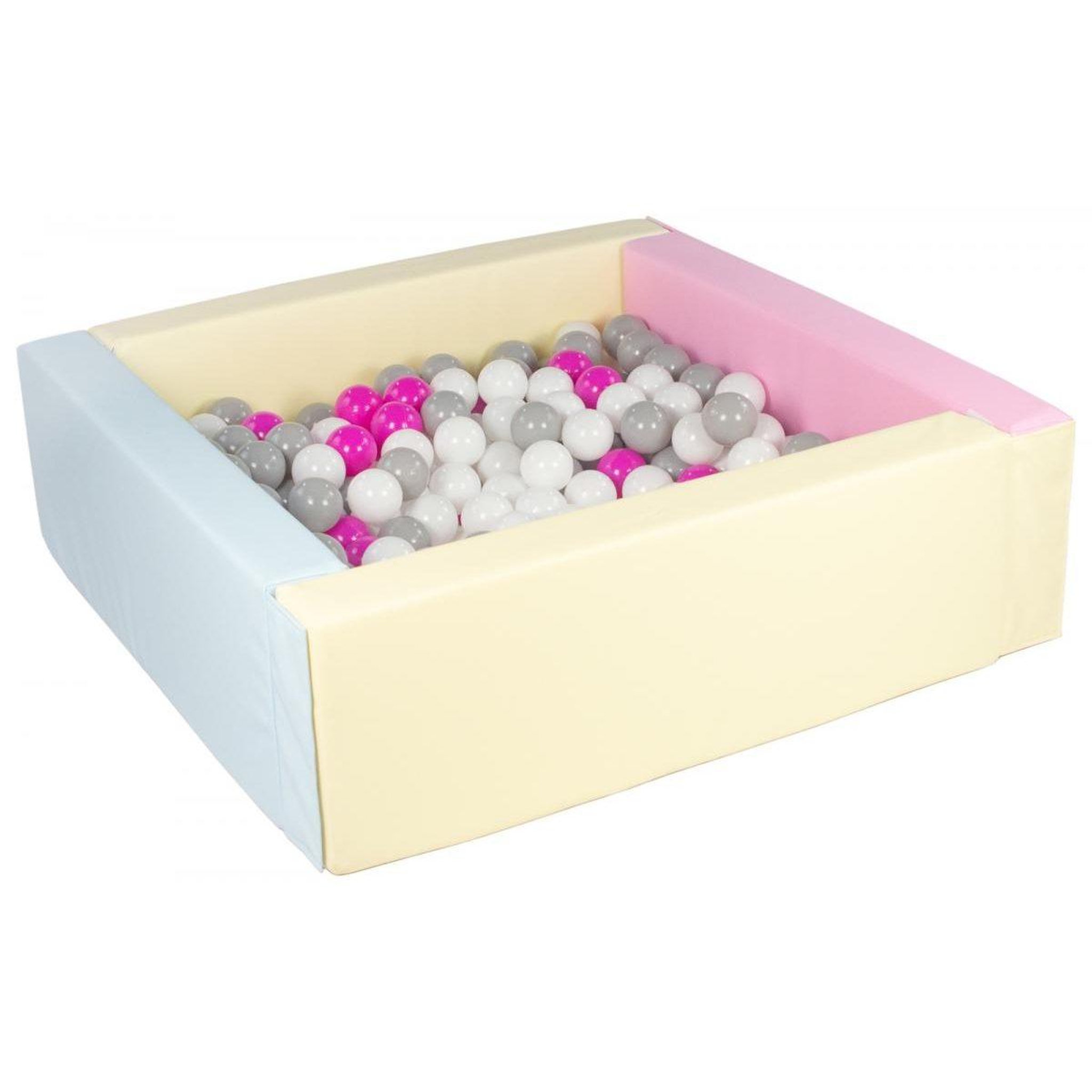 VELINDA Piscine à balles carrée avec 300 balles - rose, bleu, jaune (pastel)/blanc,rose,gris