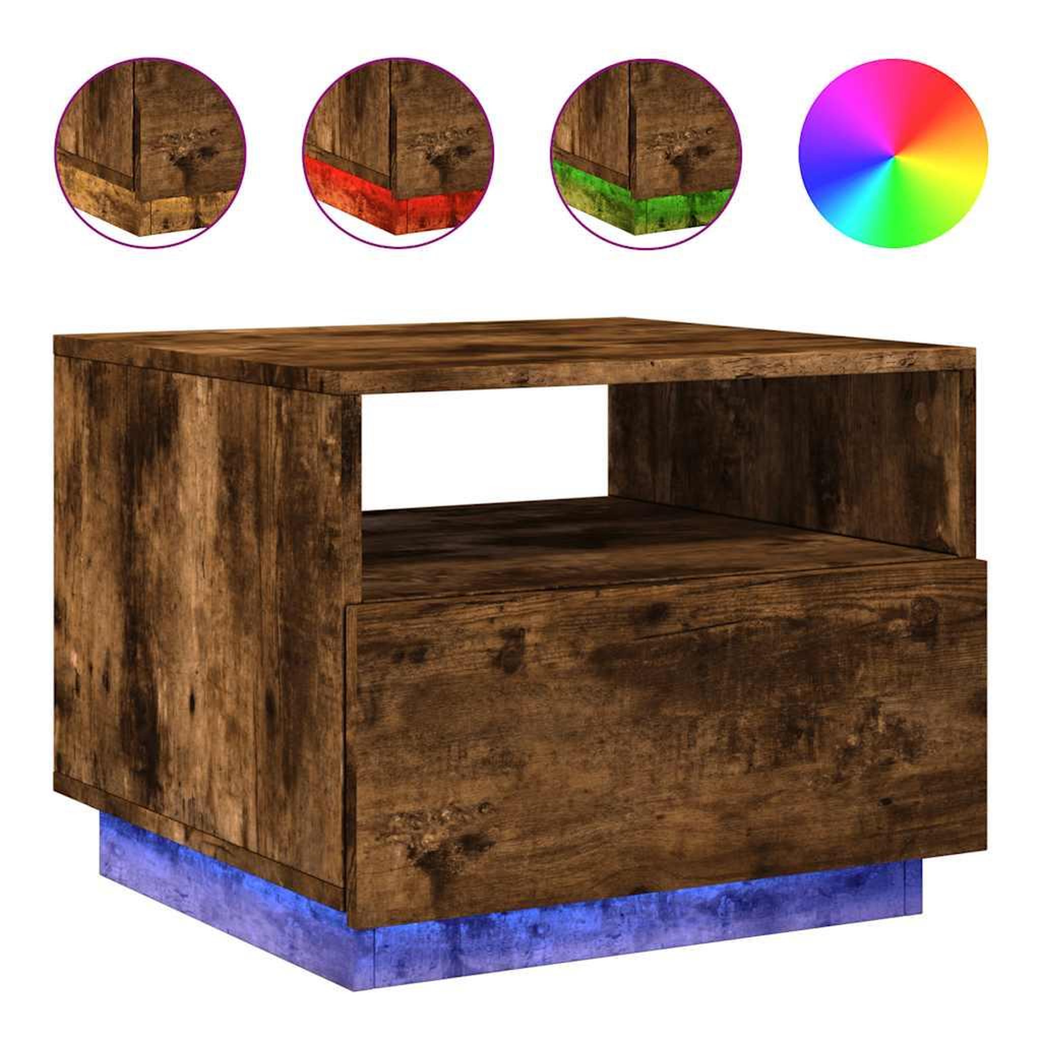Voir la diapositive 2 : VIDAXL Table basse avec lumieres LED chene fume 50x49x40 cm