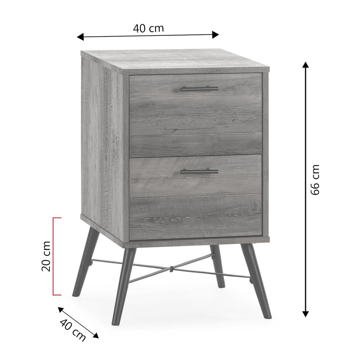 VS VENTA-STOCK Table de Chevet Clavel 2 Tiroirs Couleur Rustique