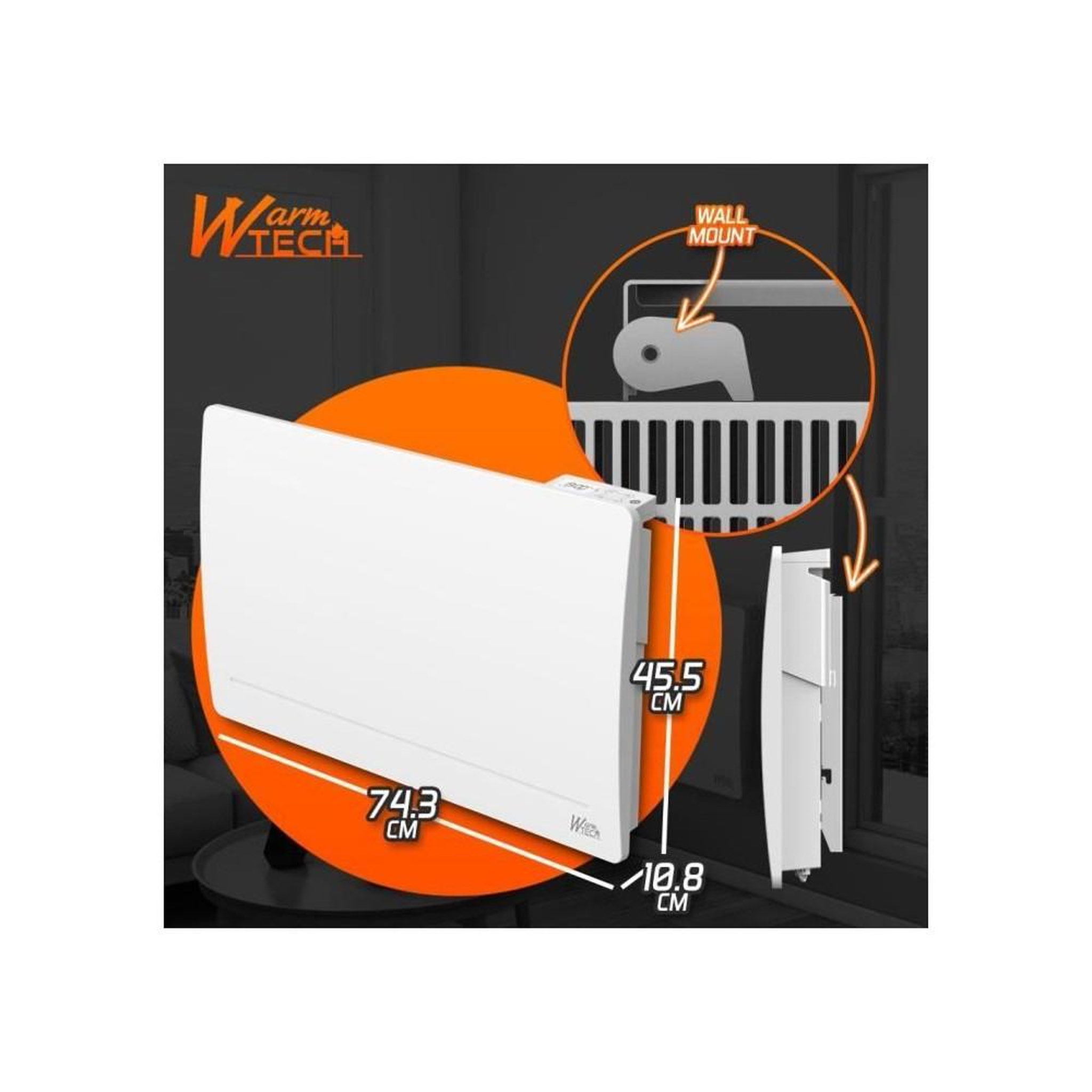 Voir la diapositive 4 : Warmtech Radiateur à inertie fonte 1500 W IP24 fil pilote 6 ordres thermostat LCD 5-30°C blanc