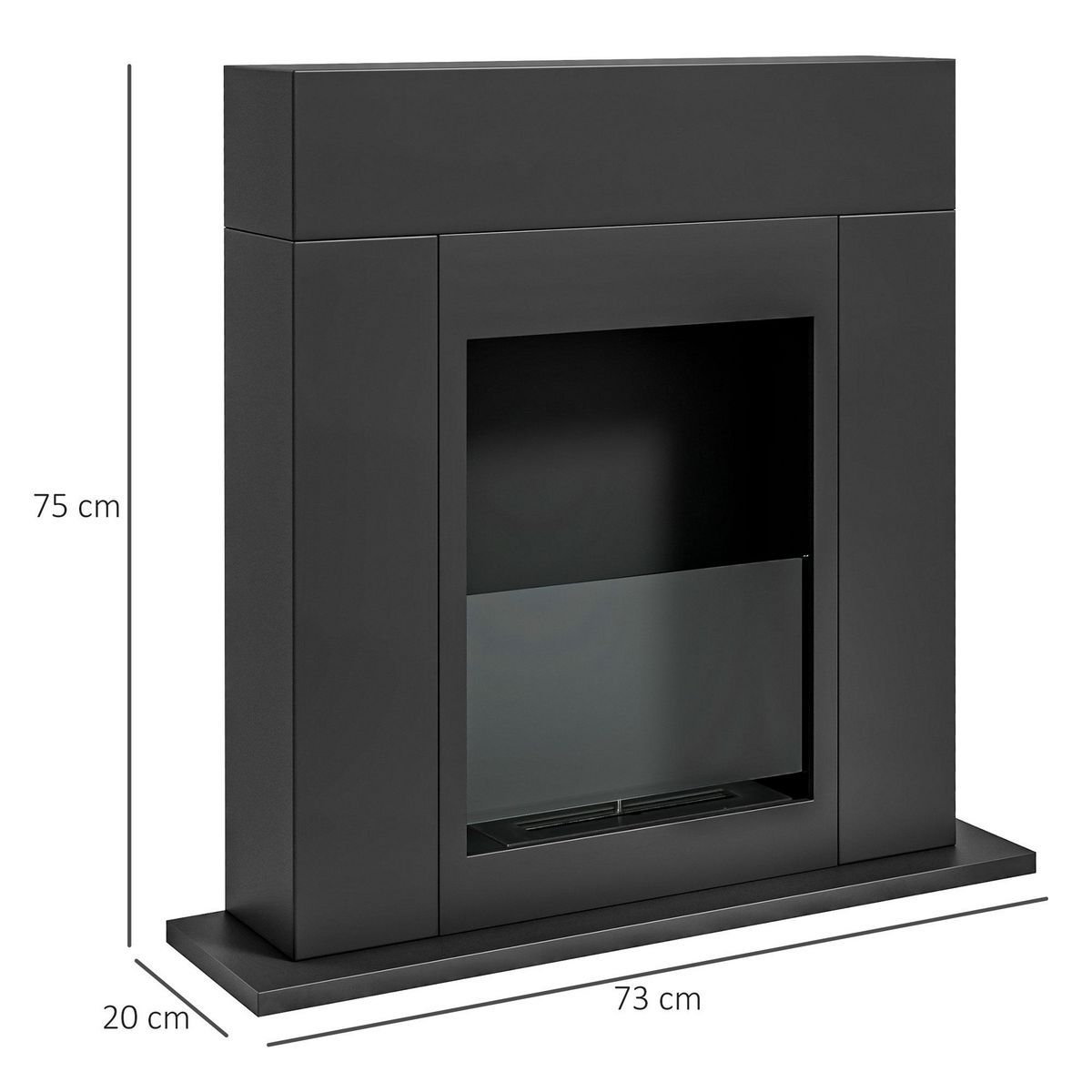HOMCOM Cheminée bioéthanol design contemporain - brûleur 0,9 L - contrôle de flamme inclus - acier noir verre trempé