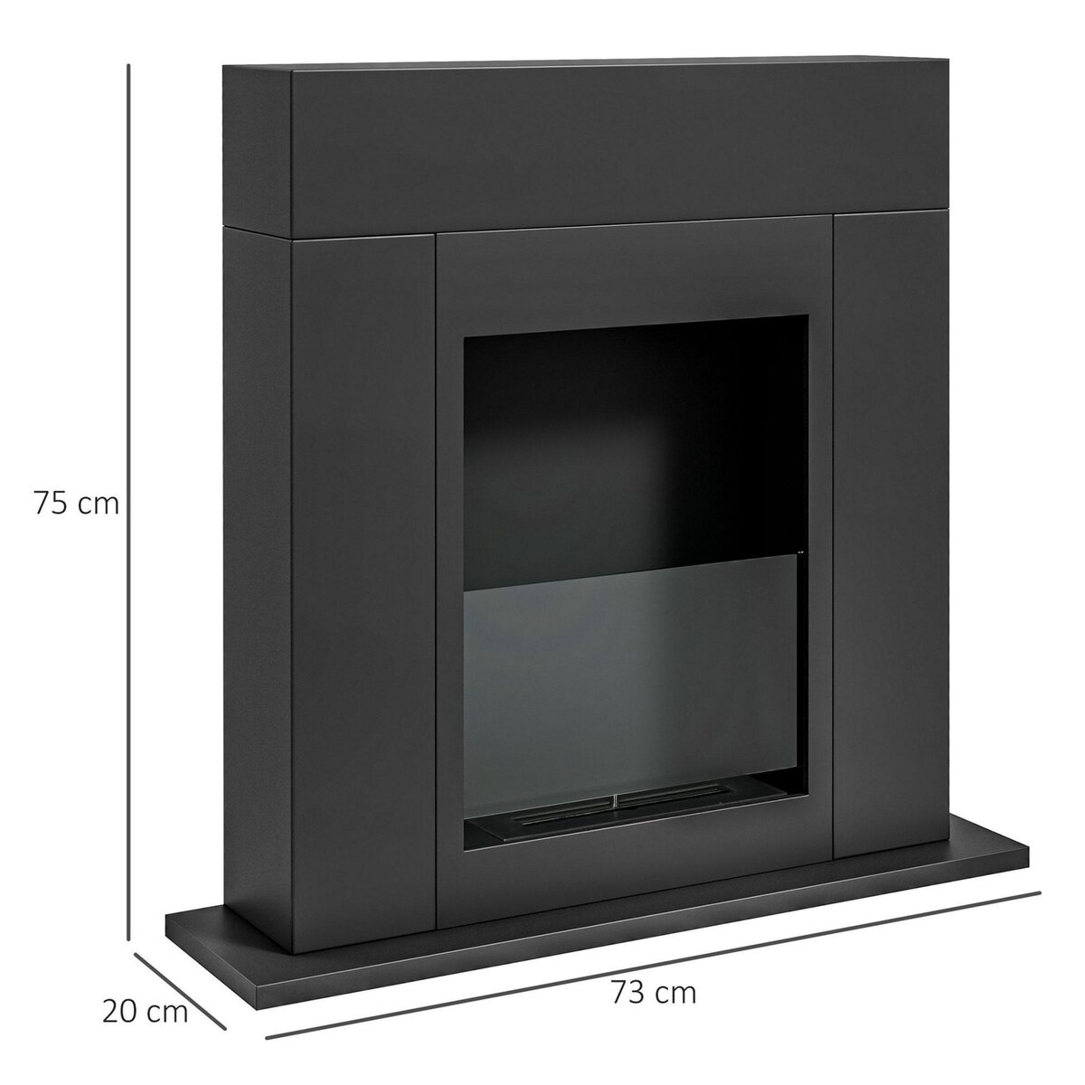 HOMCOM Cheminée bioéthanol design contemporain - brûleur 0,9 L - contrôle de flamme inclus - acier noir verre trempé