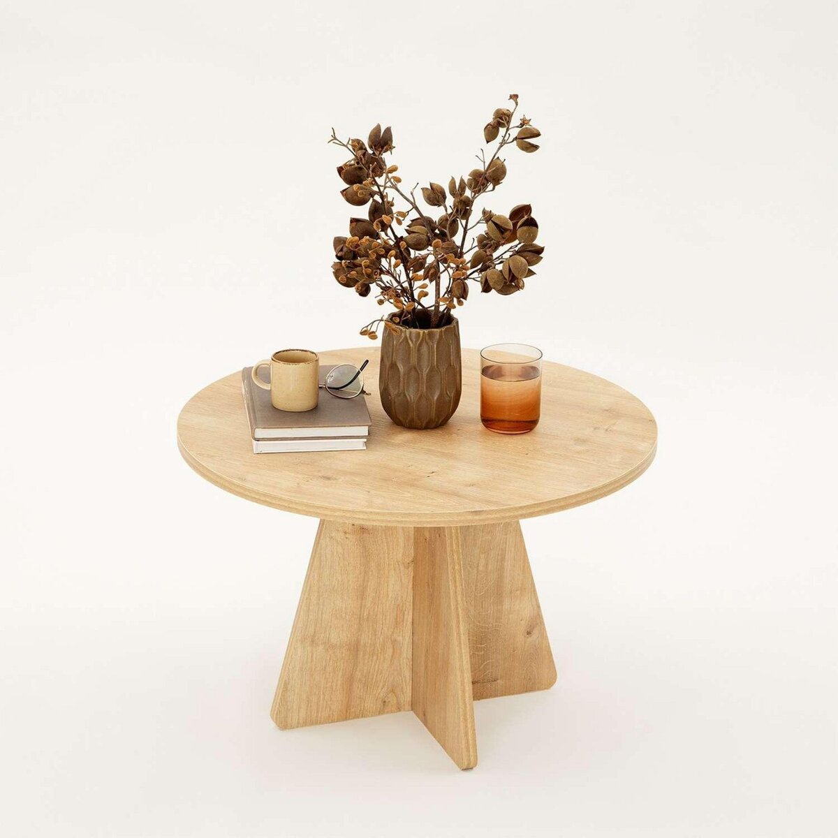 TOILINUX Table basse ronde Valence en bois - Beige