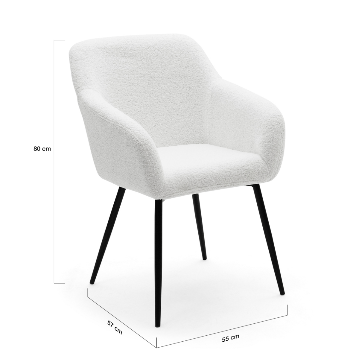 ID MARKET Lot de 2 chaises de salle à manger, fauteuils de table SHELIA en tissu bouclette