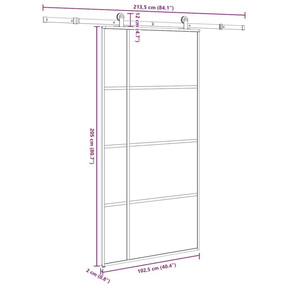 VIDAXL Porte coulissante et kit de quincaillerie 102,5x205cm Verre ESG