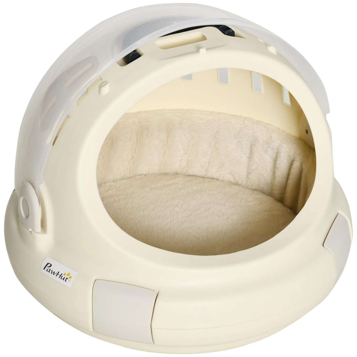 PAWHUT Maison chat - niche chat portable avec poignée - sac de transport chat verrouillable - coussin amovible inclus - dim. Ø 41 x 35,2H cm - PP beige