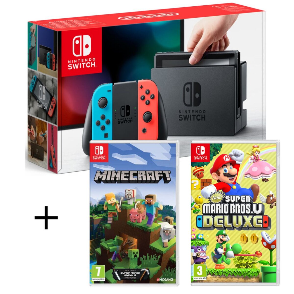 Console Nintendo Switch Néon + Minecraft + Super Mario Bros. U Deluxe