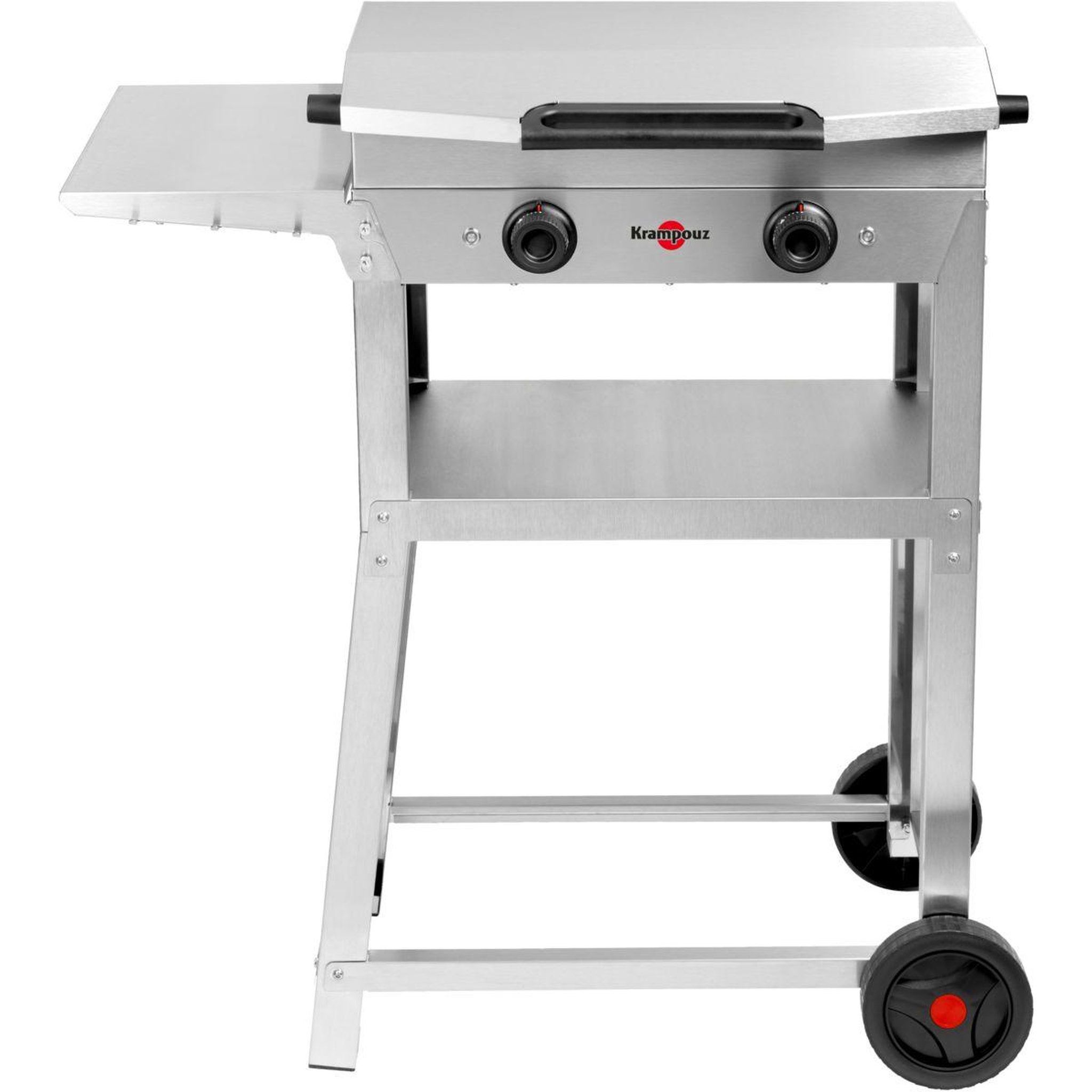 Voir la diapositive 2 : KRAMPOUZ Plancha électrique KOMBI DOUBLE inox sur chariot, 60x40 cm avec capot