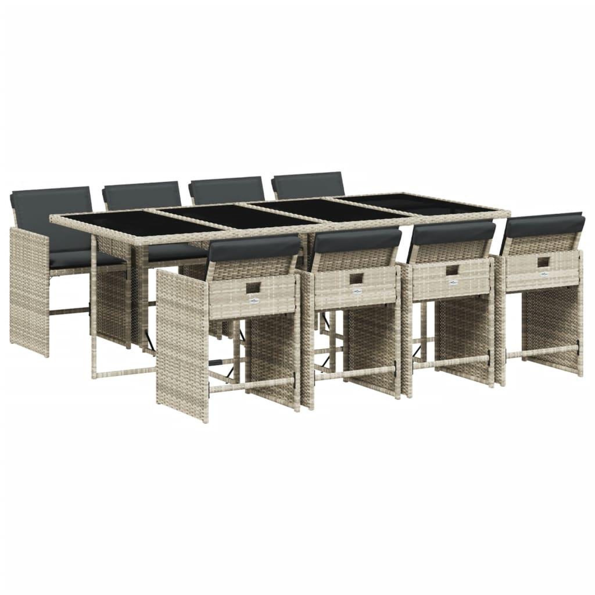 Voir la diapositive 2 : VIDAXL Ensemble a manger de jardin et coussins 9 pcs gris clair rotin