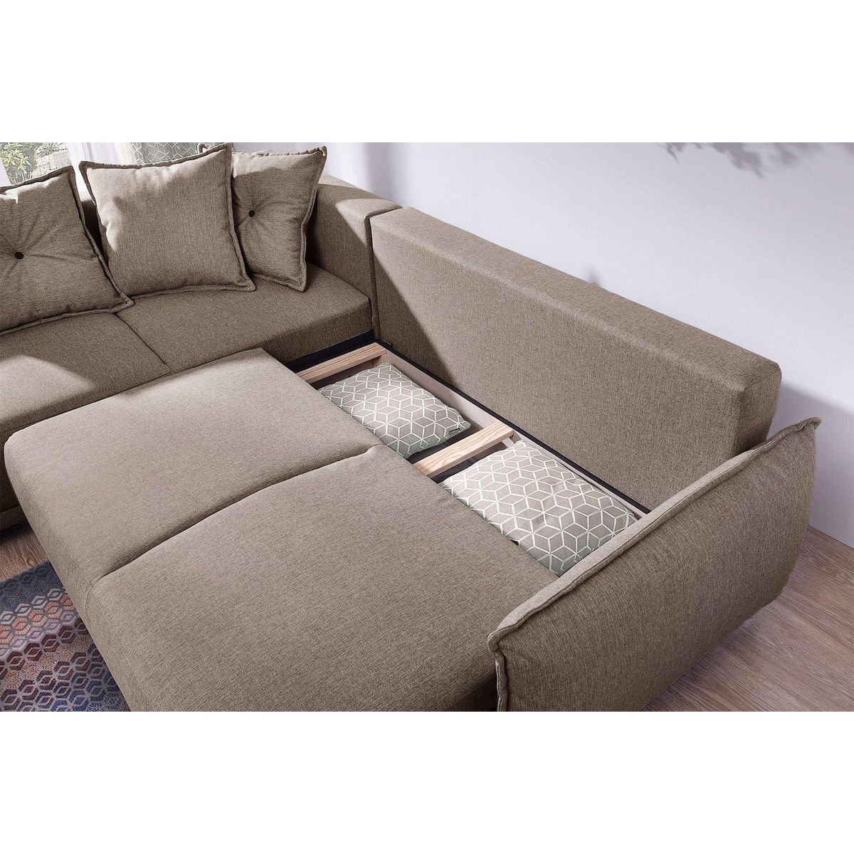 BEST MOBILIER Lena - canapé d'angle gauche convertible - 5 places - latte - style scandinave - café latte