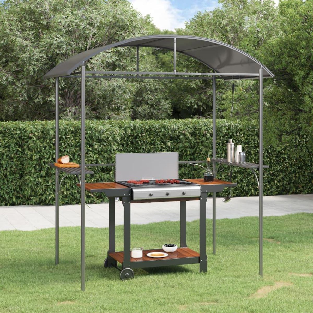 VIDAXL Gazebo BBQ et etageres laterales anthracite 220x115x230cm acier