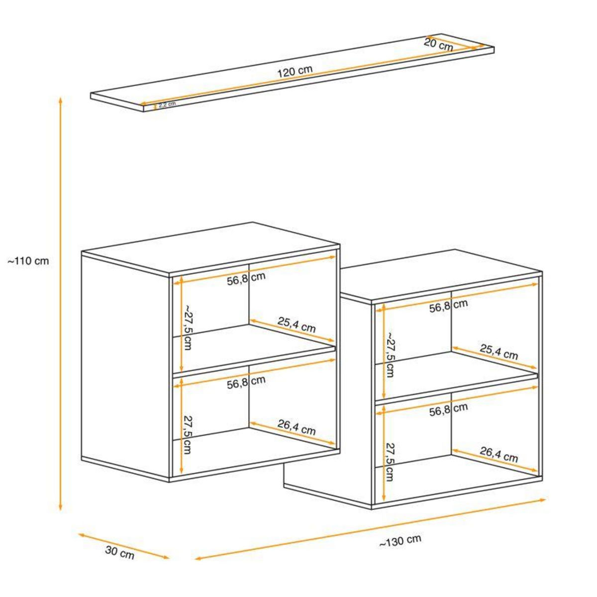 Paris Prix Lot de 2 Blocs & Étagère  Switch SBI  130cm Naturel & Gris