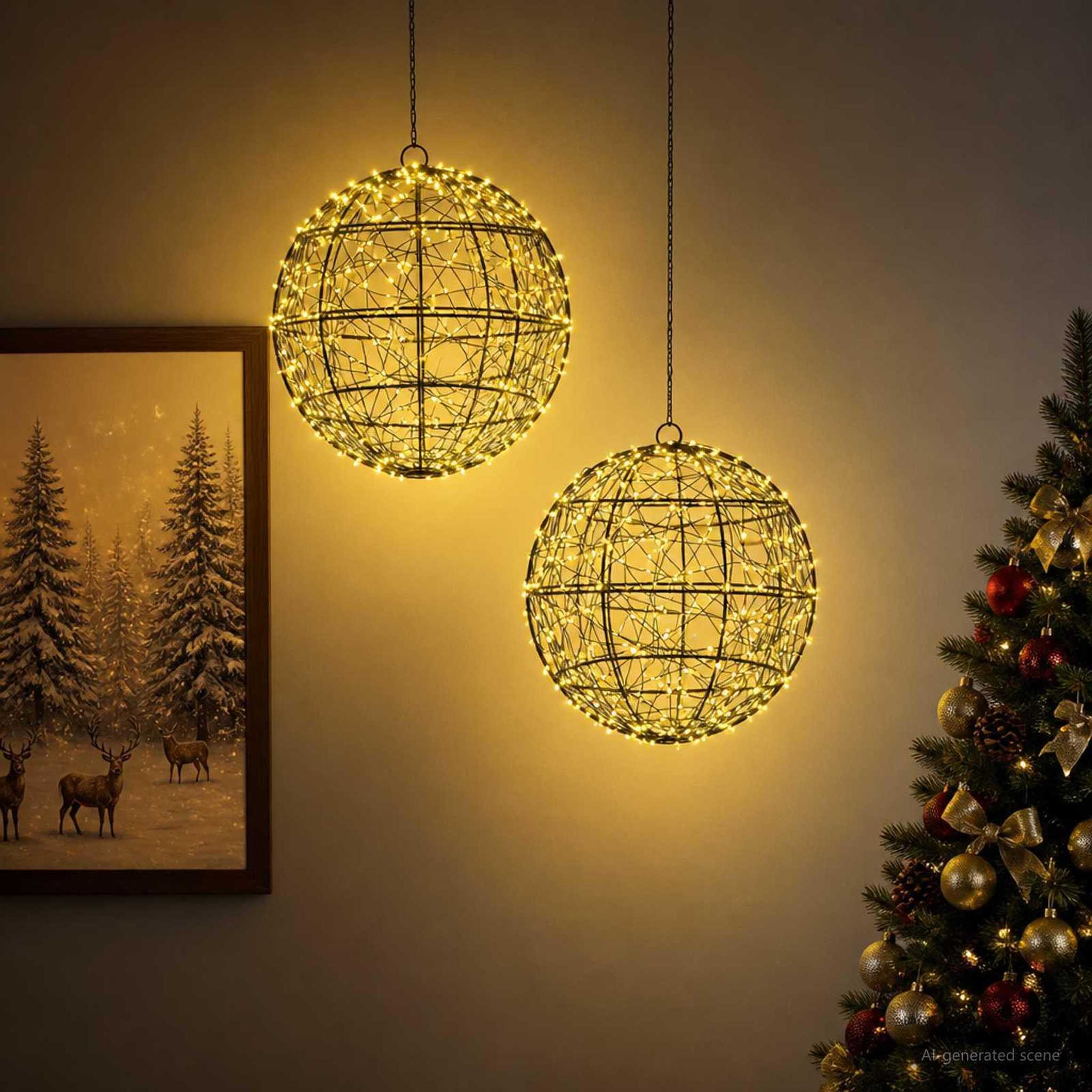 Voir la diapositive 4 : VIDAXL Lumiere de finial de Noël 2 pc 600 LED Blanc chaud Ø 30 x 32 cm