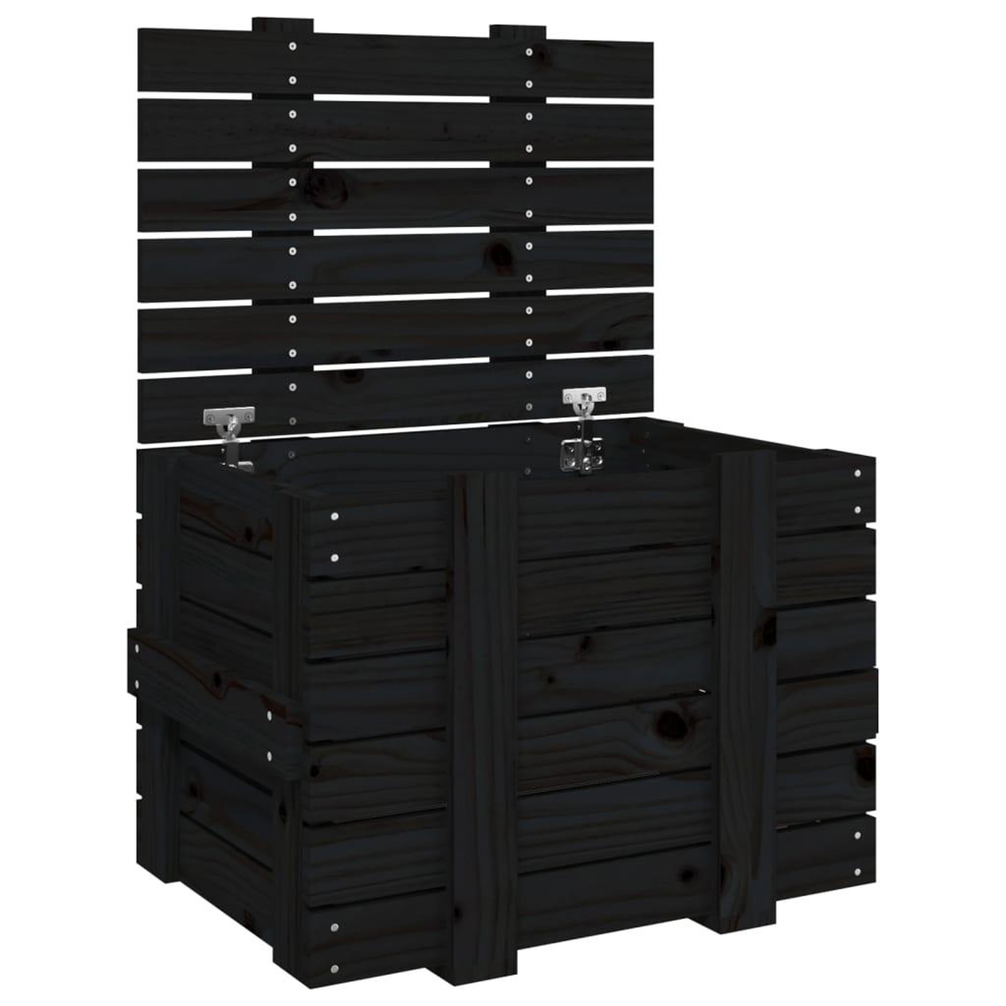 Voir la diapositive 2 : VIDAXL Boîte de rangement Noir 58x40,5x42 cm Bois massif de pin