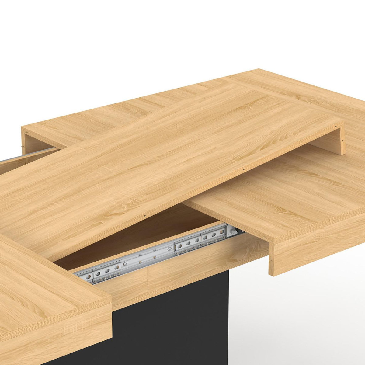 ID MARKET Table à manger extensible rectangle EDEN 8-12 personnes bois et noir 200-250 cm