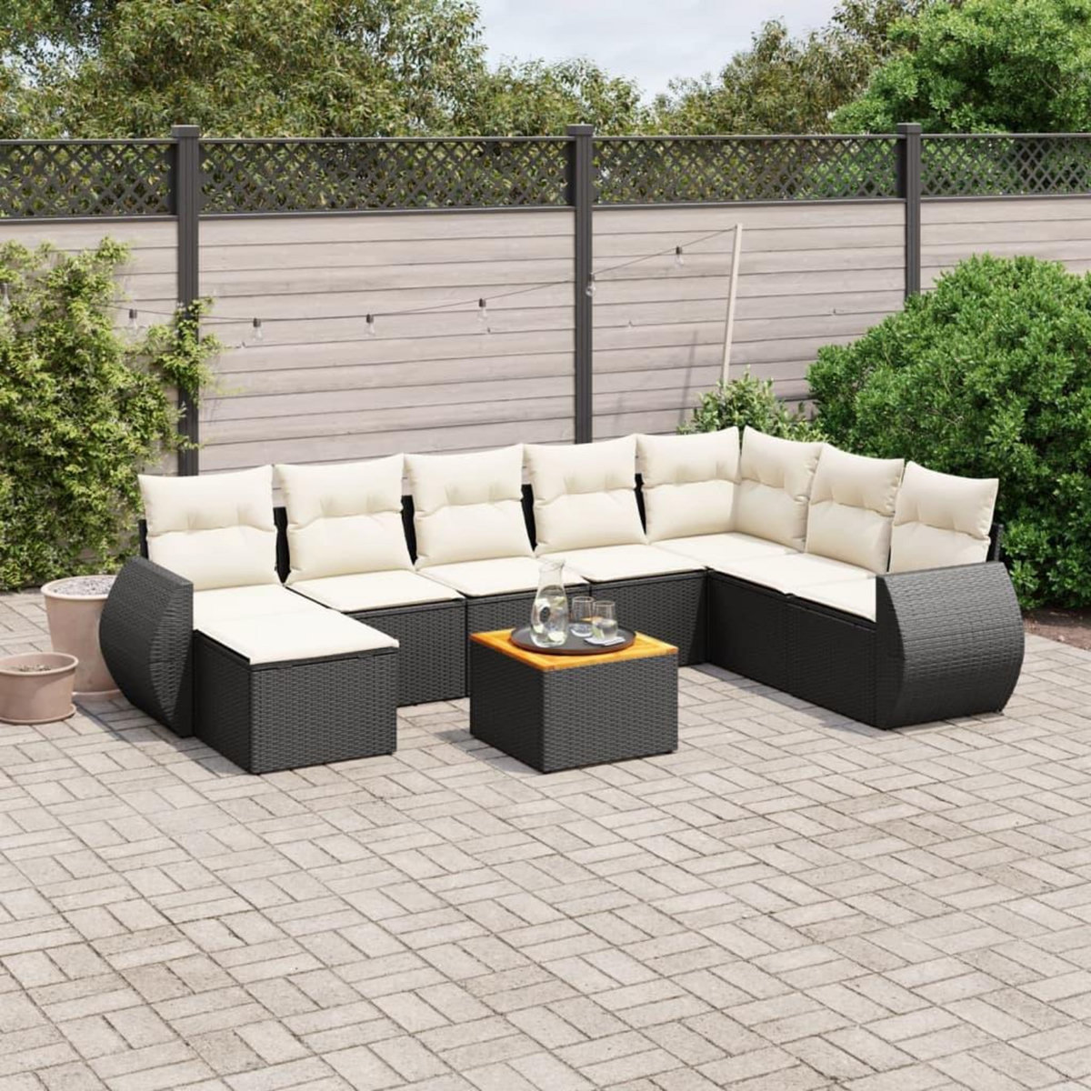 VIDAXL Salon de jardin 9 pcs avec coussins noir resine tressee