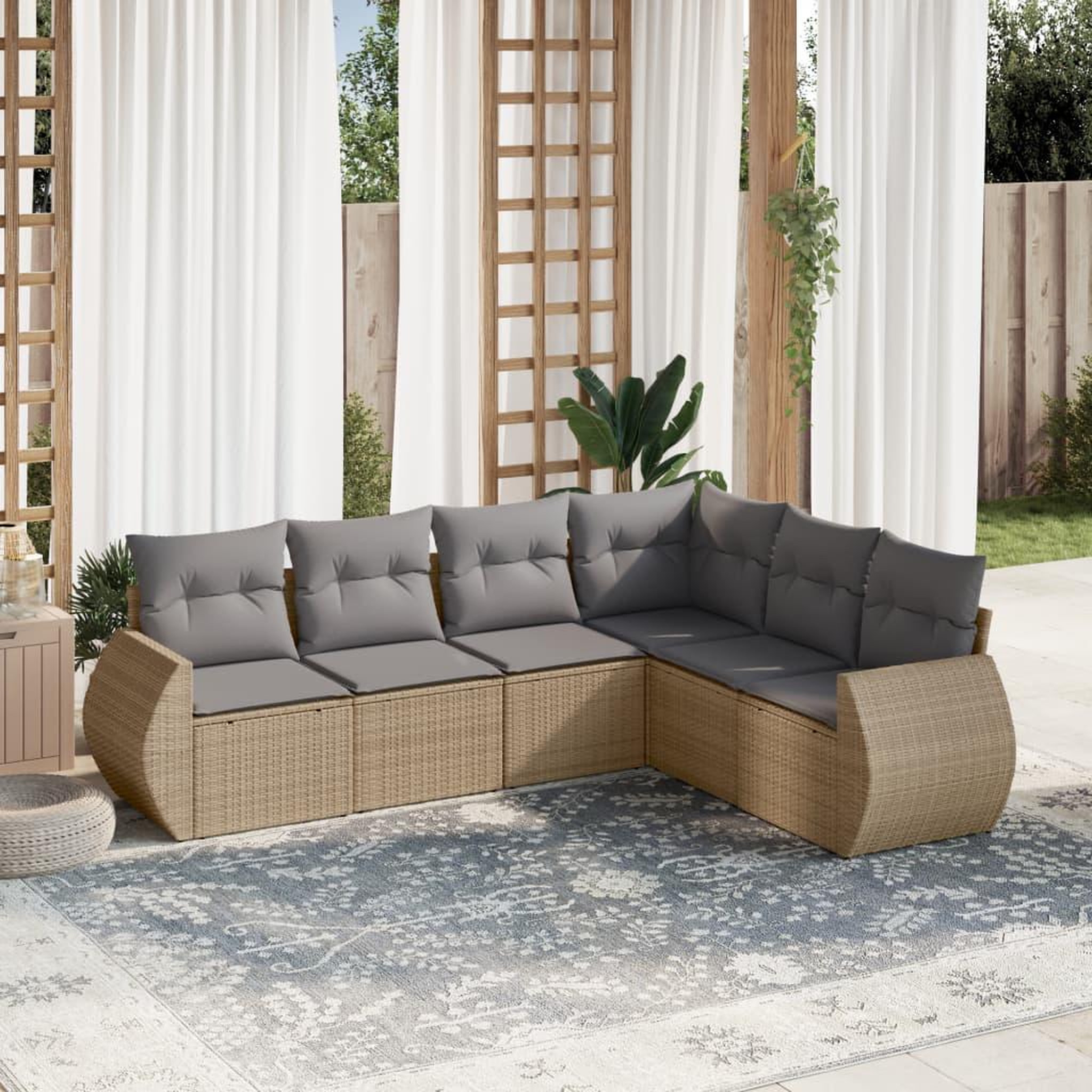 VIDAXL Salon de jardin avec coussins 6 pcs beige resine tressee