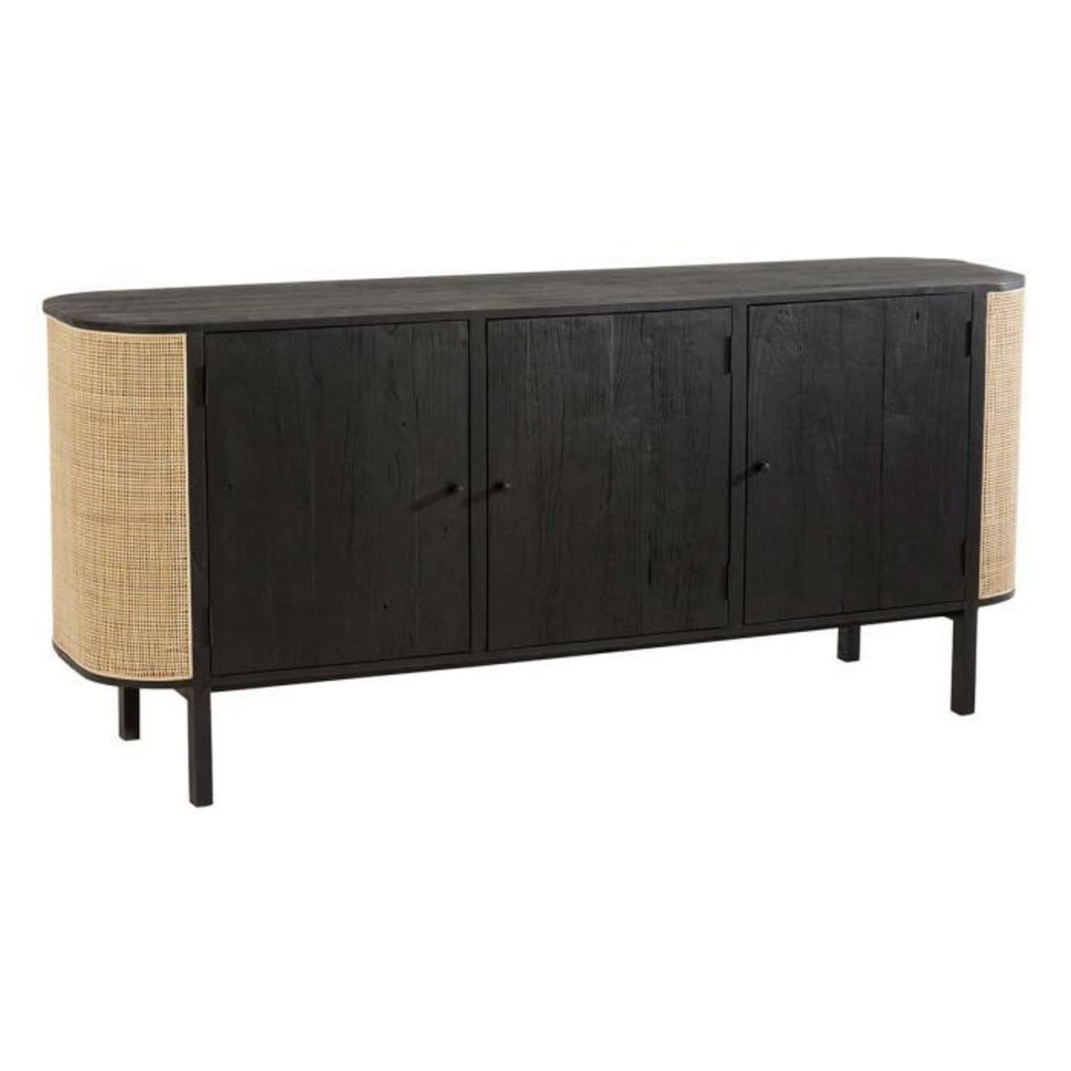 Paris Prix Buffet 3 Portes en Rotin  Molly  180cm Noir & Beige