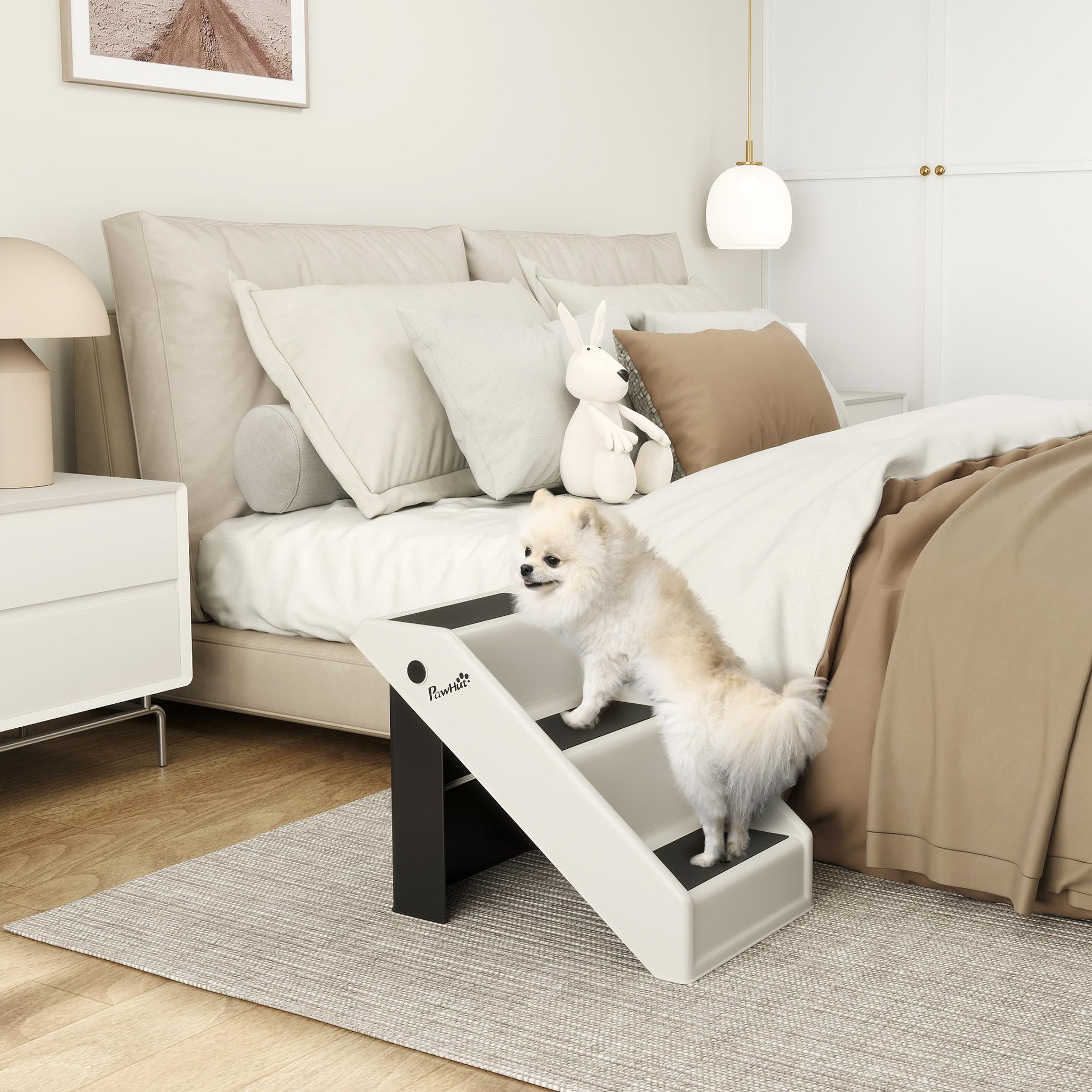 Voir la diapositive 4 : PAWHUT Escalier pour chien pliable - 3 marches antidérapantes - max. 10kg - pp noir blanc cassé