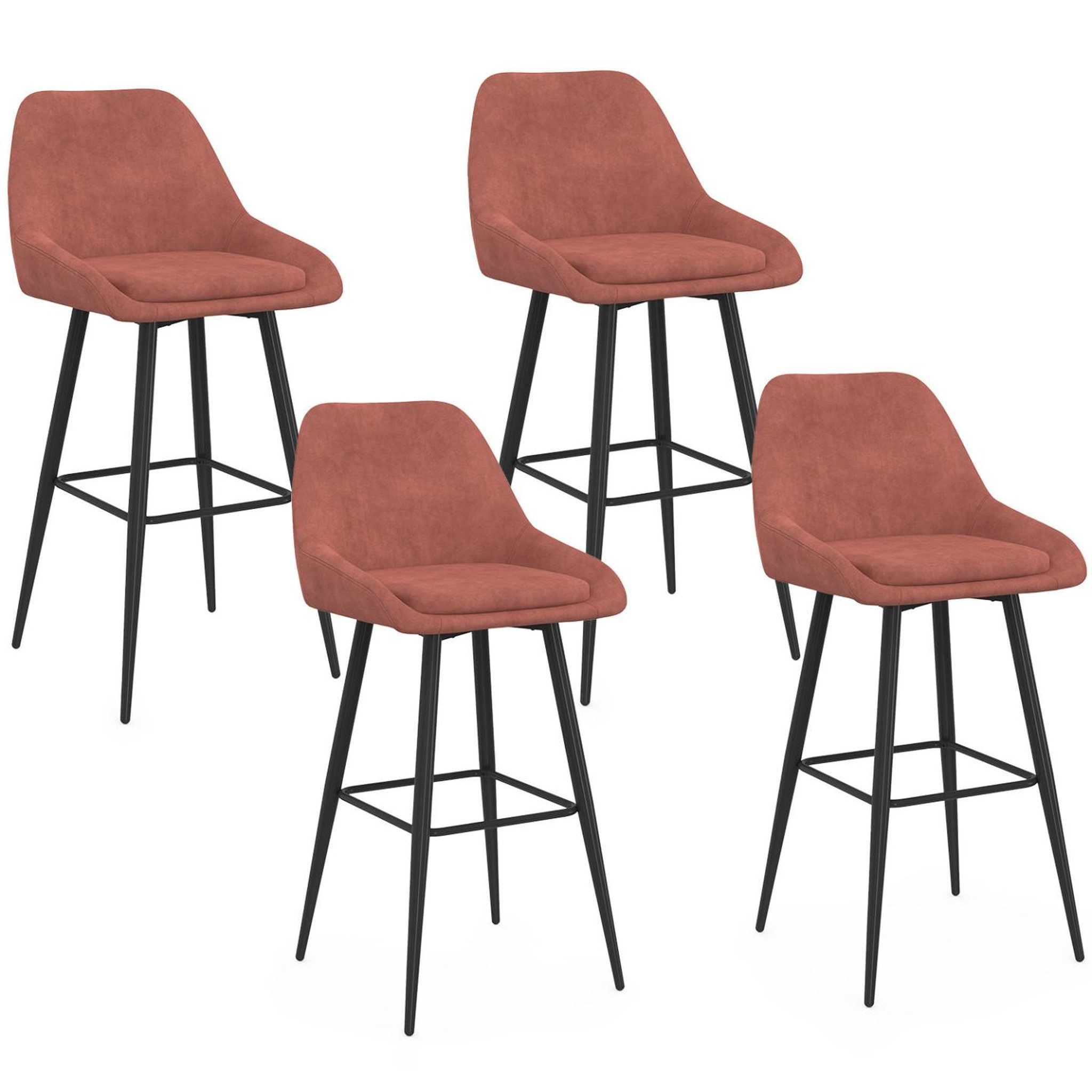 ID MARKET Lot de 4 tabourets de bar thalya en velours terracotta avec demi-accoudoirs