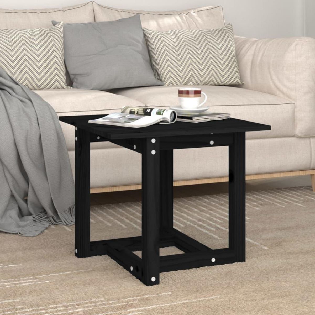 VIDAXL Table basse Noir 50x50x45 cm Bois massif de pin
