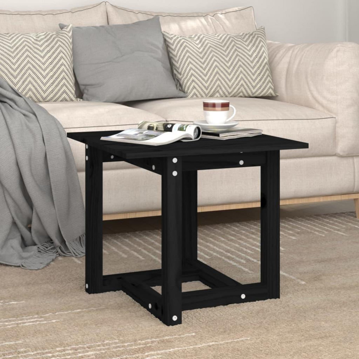 VIDAXL Table basse Noir 50x50x45 cm Bois massif de pin