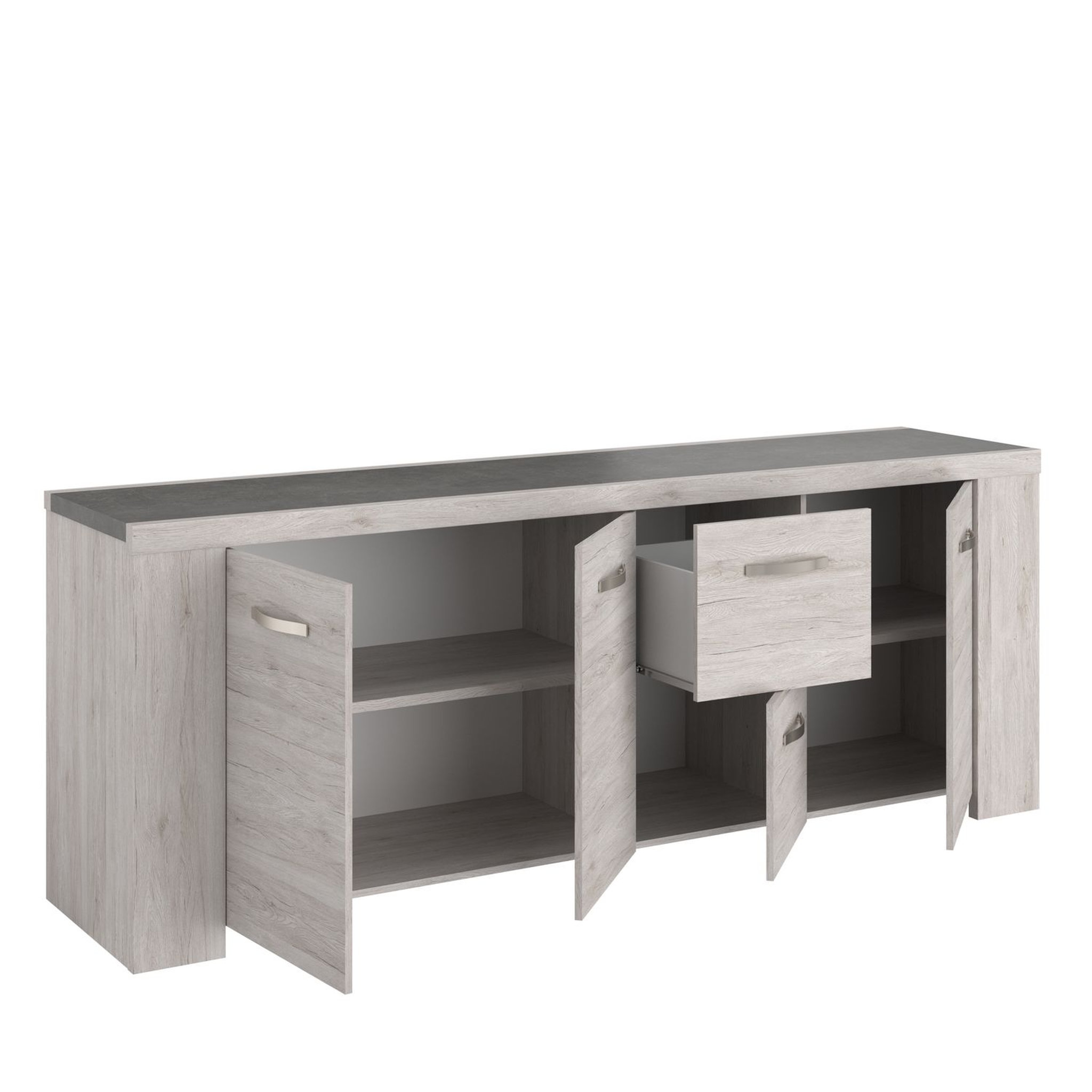 Voir la diapositive 6 : Buffet 4 portes 1 titoir L230 x H87x P55cm MEL