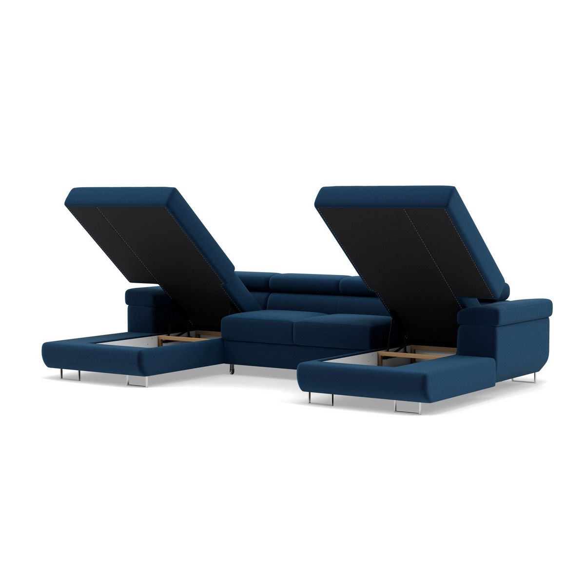 BEST MOBILIER Pablo - canapé panoramique en u - 7 places - convertible avec coffres et têtières réglables - en velours