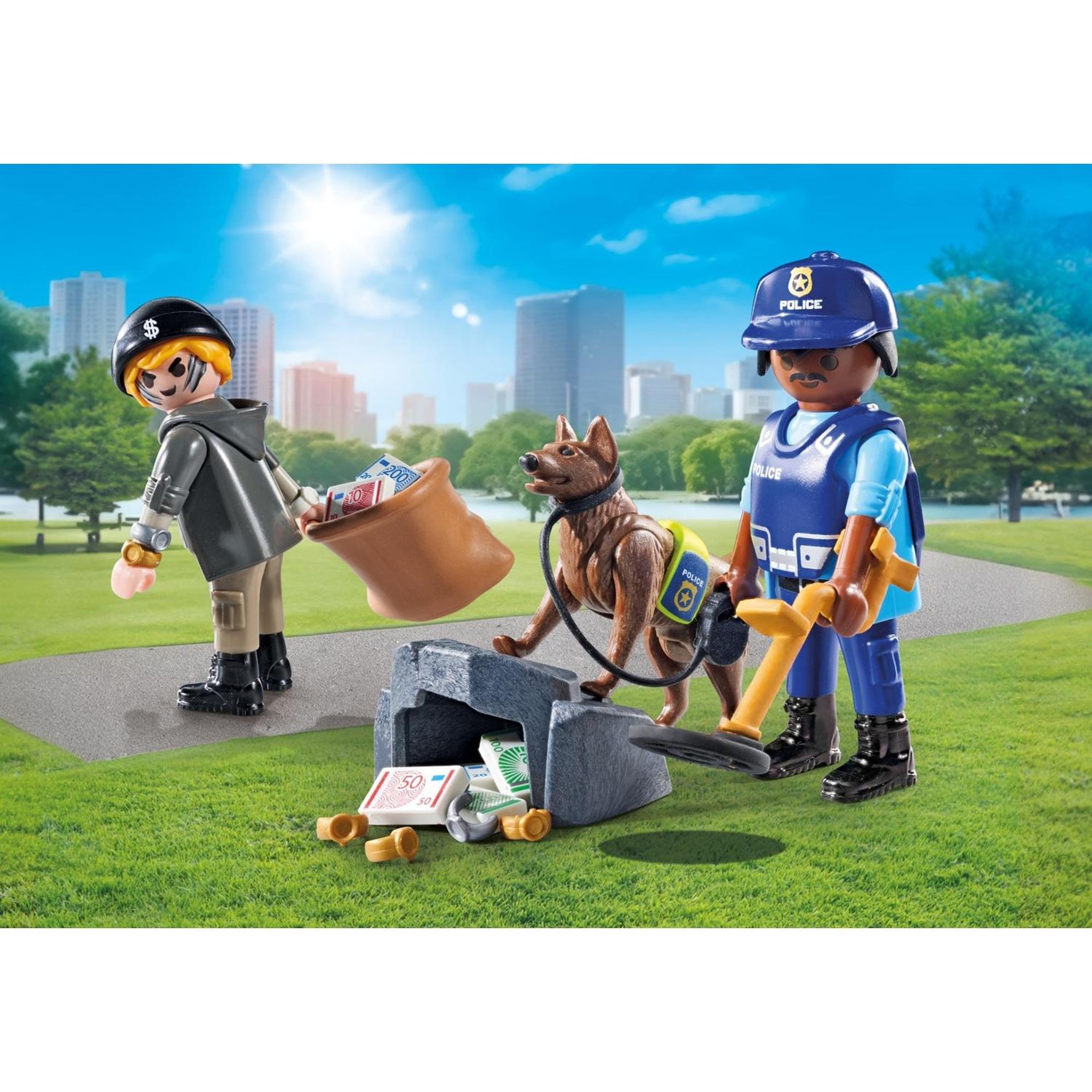 Voir la diapositive 2 : PLAYMOBIL Policier chien de recherche, voleur et accessoires