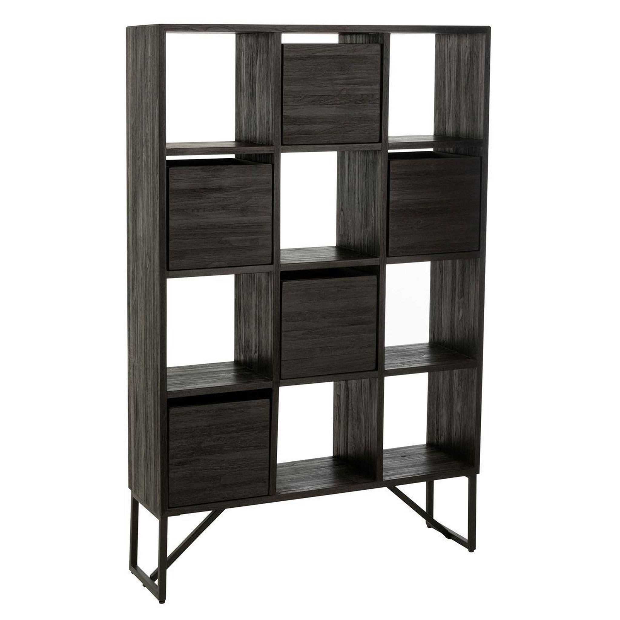 J-LINE Étagère avec tiroirs en bois  teck  158cm noir