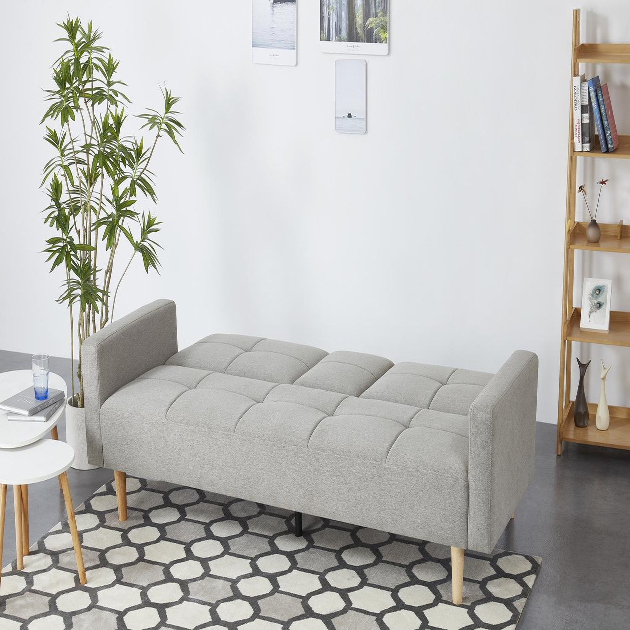 Voir la diapositive 5 : CONCEPT USINE Canapé convertible 3 places en tissu gris OSLO