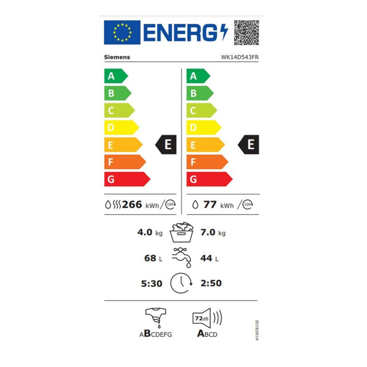Siemens Lave-linge séchant intégrable 7/4kg 1400 tours/min - WK14D543FR