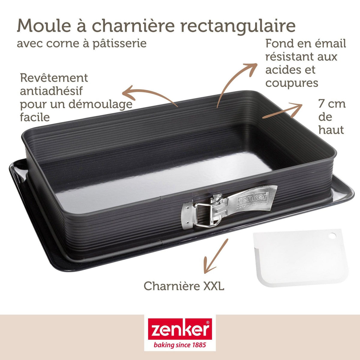 ZENKER Moule à charnière rectangulaire en acier émaillé et sa spatule 42 x 29 cm Zenker Deluxe