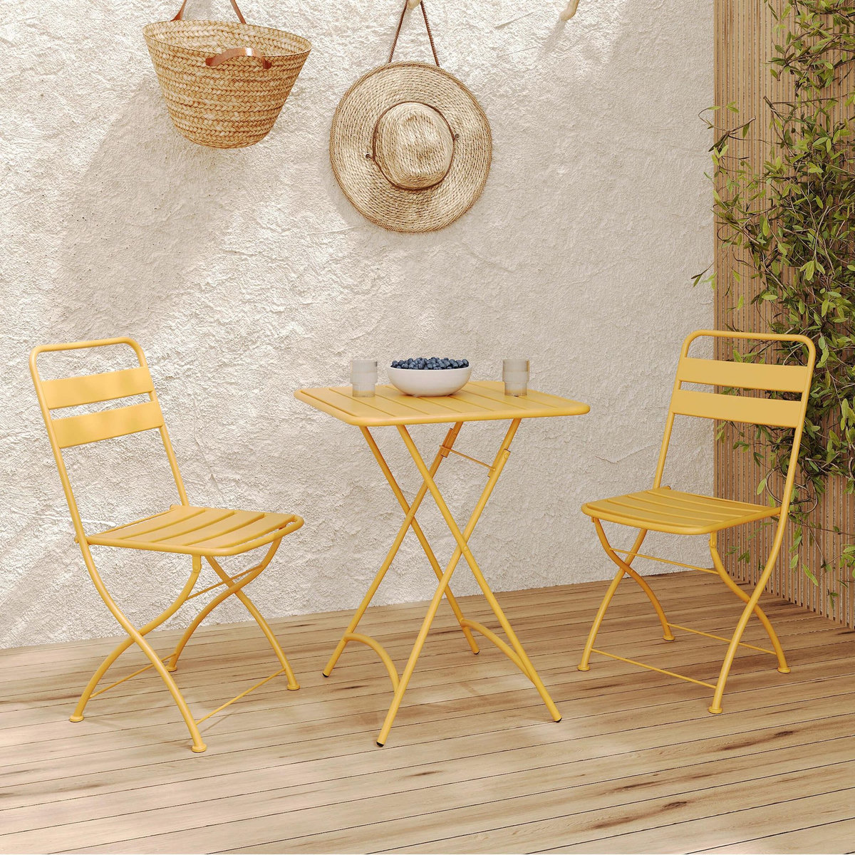 Rendez vous déco Table de jardin pliante en metal jaune beurre 2 personnes-Yumi