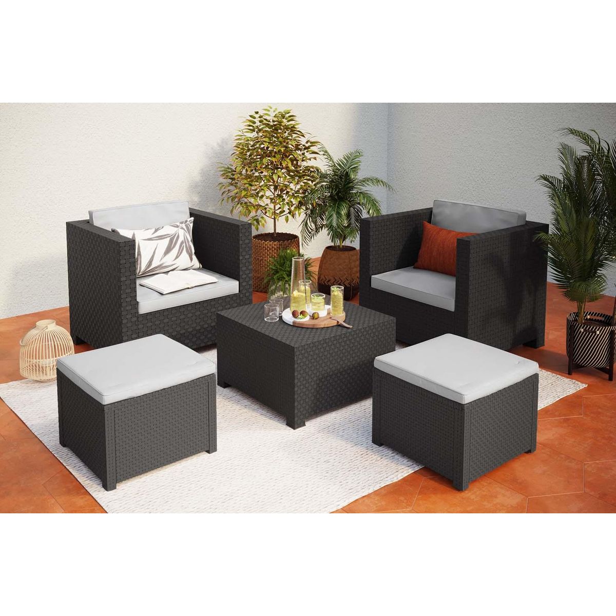 CONCEPT USINE Salon de jardin 2+2 places résine tressée ANKARA