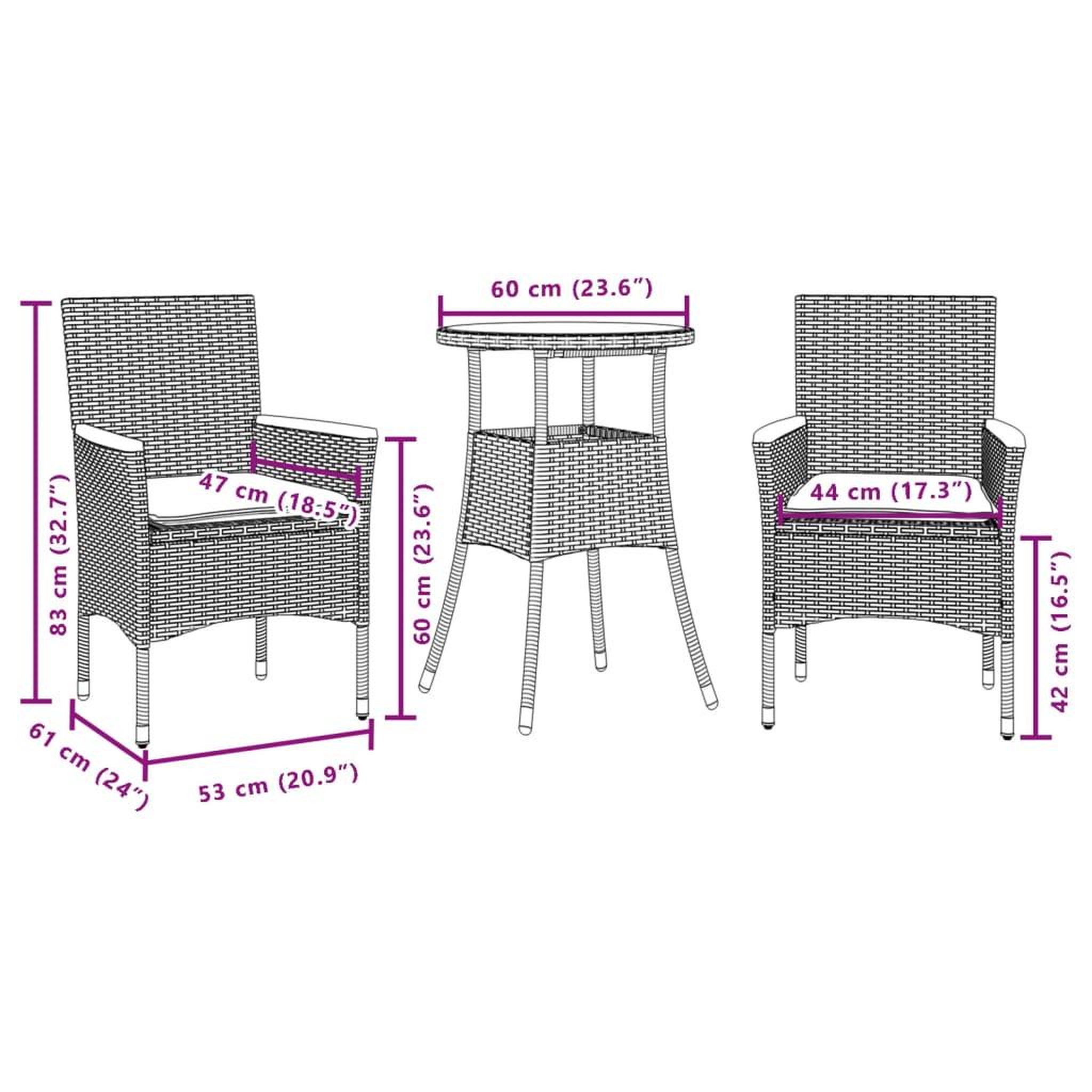 Voir la diapositive 6 : VIDAXL Ensemble a manger de jardin et coussins 3 pcs noir rotin verre