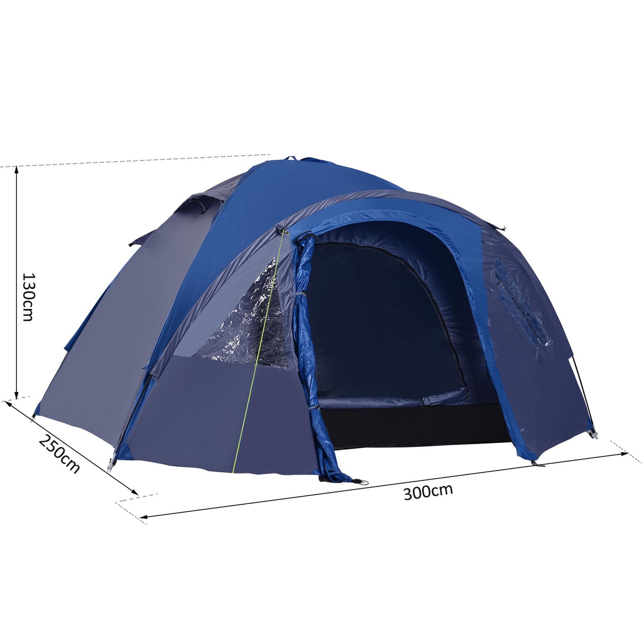 Voir la diapositive 3 : OUTSUNNY Tente de camping familiale 4-5 personnes montage facile double porte et fenêtres dim. 3l x 2,50l x 1,30h m fibre verre polyester bleu marine