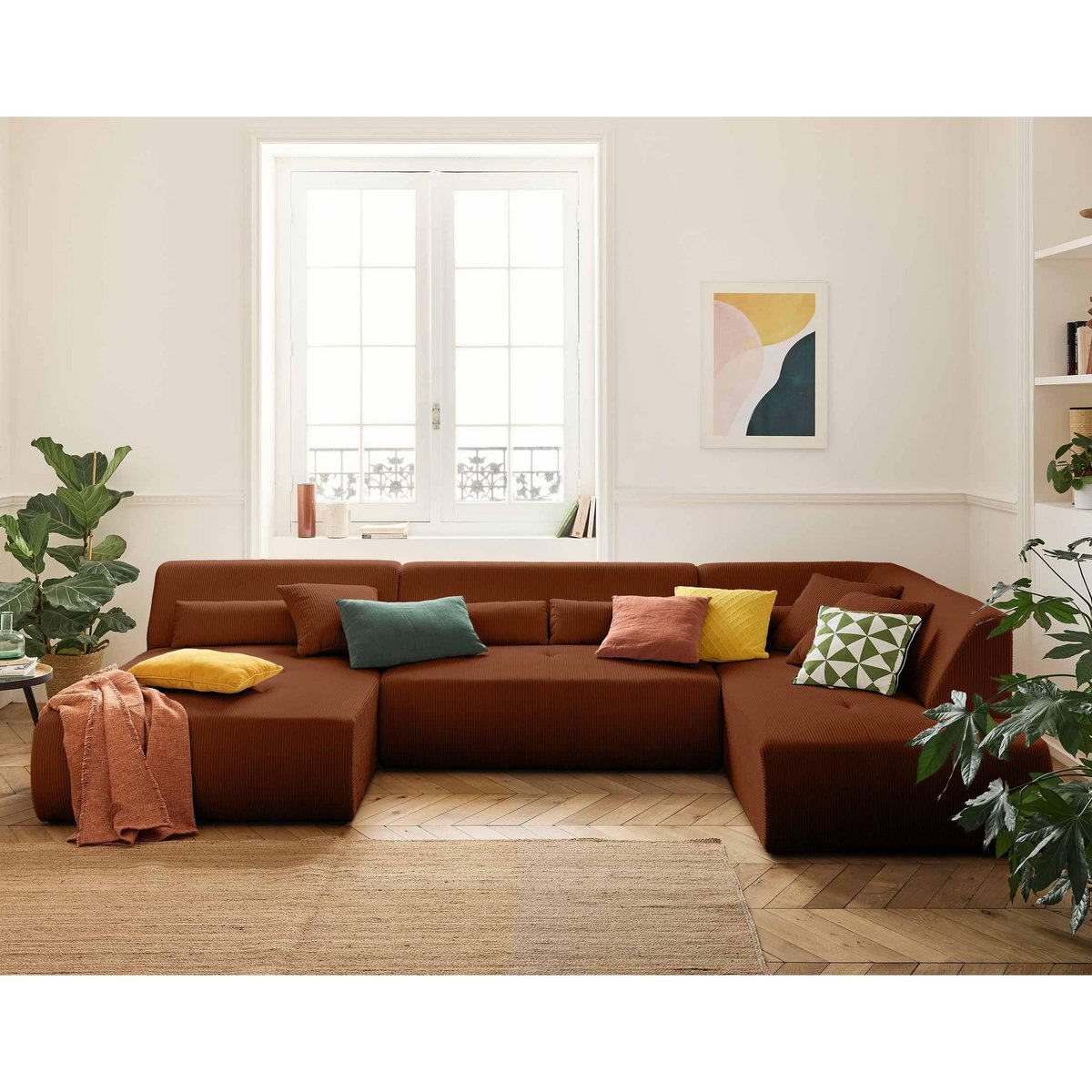 LISA DESIGN Onyx - canapé panoramique d'angle droit 7 places - en velours côtelé