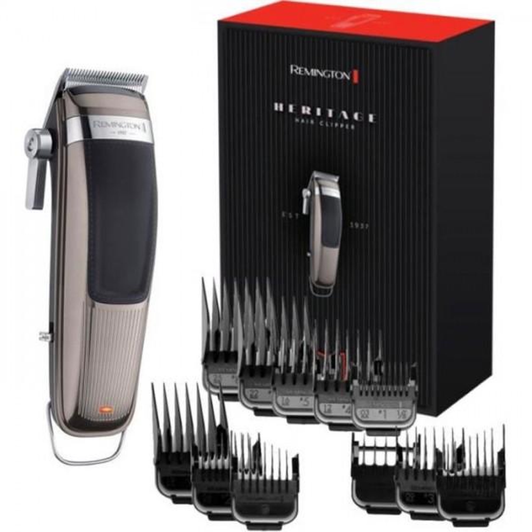 REMINGTON Tondeuse a Cheveux  Cheveux Professionnelle Remington HC9100 Heritage - Lames Amovibles et Lavables - 11 Sabots