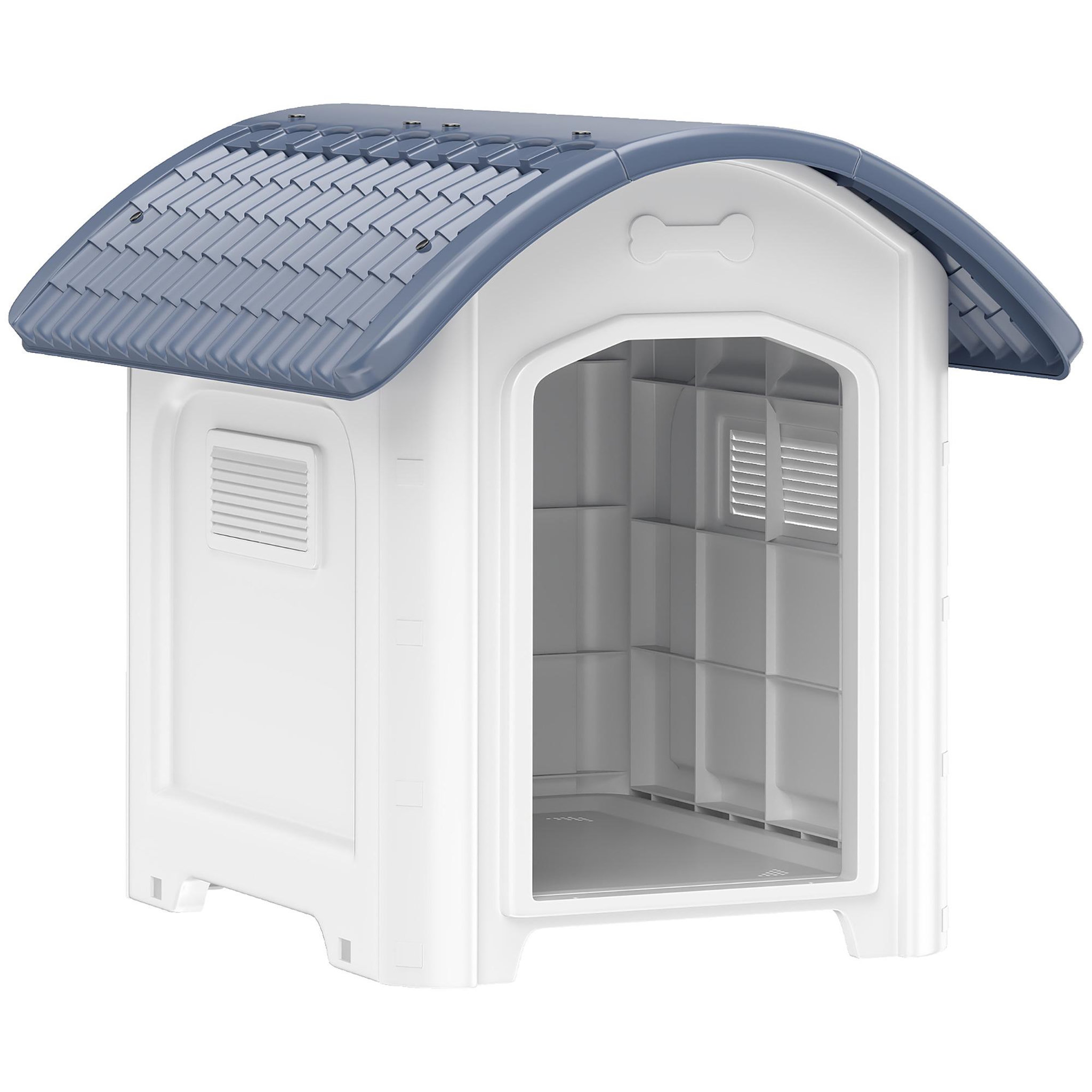 Voir la diapositive 1 : PAWHUT Niche chien plastique design bicolore gris blanc toit cintré 71 x 60 x 63 cm