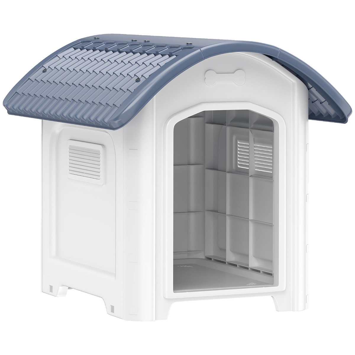 PAWHUT Niche chien plastique design bicolore gris blanc toit cintré 71 x 60 x 63 cm