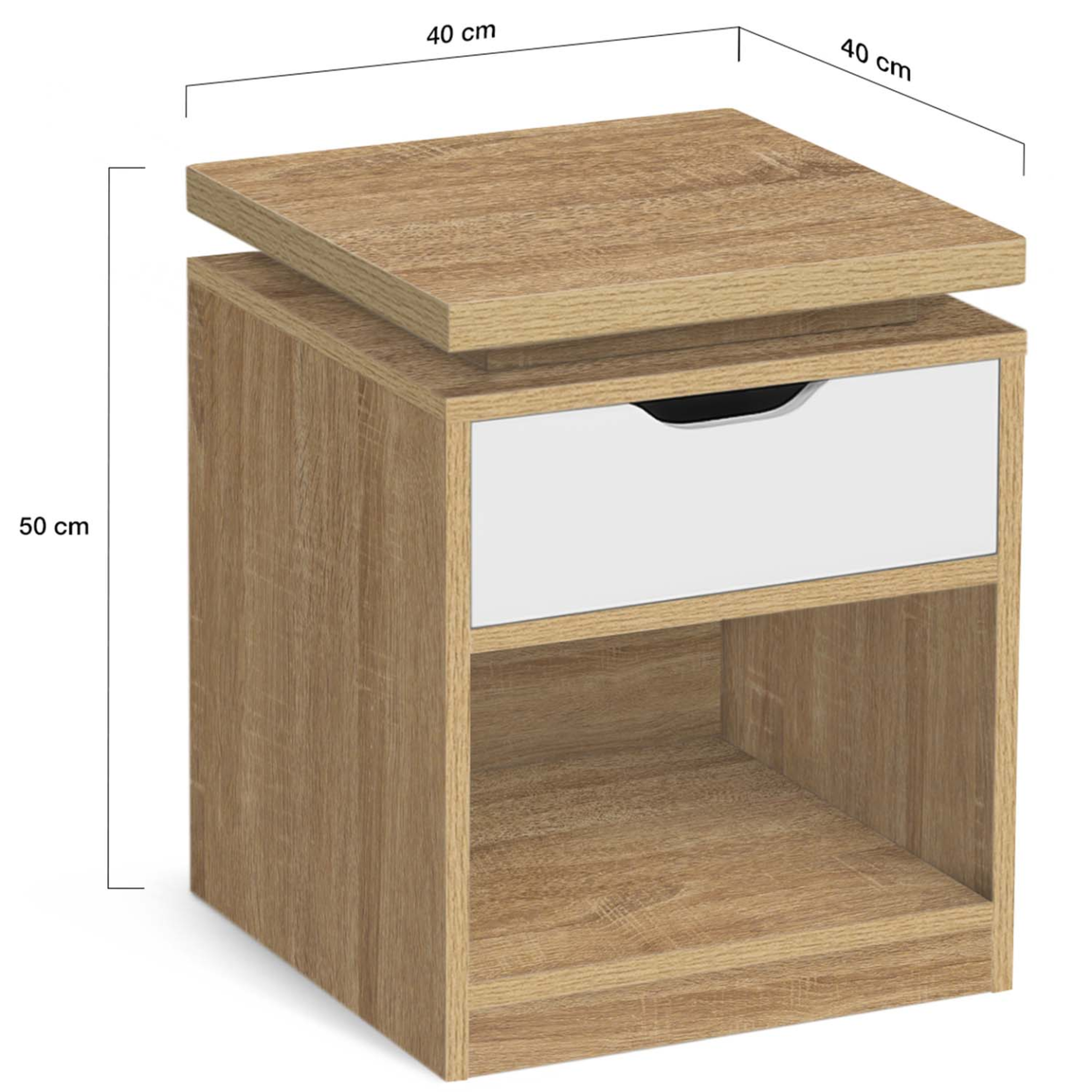 Voir la diapositive 5 : ID MARKET Lot de 2 tables de chevet luna à leds 1 tiroir avec niche hêtre et blanc
