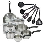 Fackelmann Set 1 poêle 24 cm 3 casseroles 12 16 20 cm, 3 faitouts 16, 20 et 24 cm en inox et 6 ustensiles RPET Fackelmann Geneva