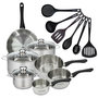 Voir la diapositive 1 : Fackelmann Set 1 poêle 24 cm 3 casseroles 12 16 20 cm, 3 faitouts 16, 20 et 24 cm en inox et 6 ustensiles RPET Fackelmann Geneva
