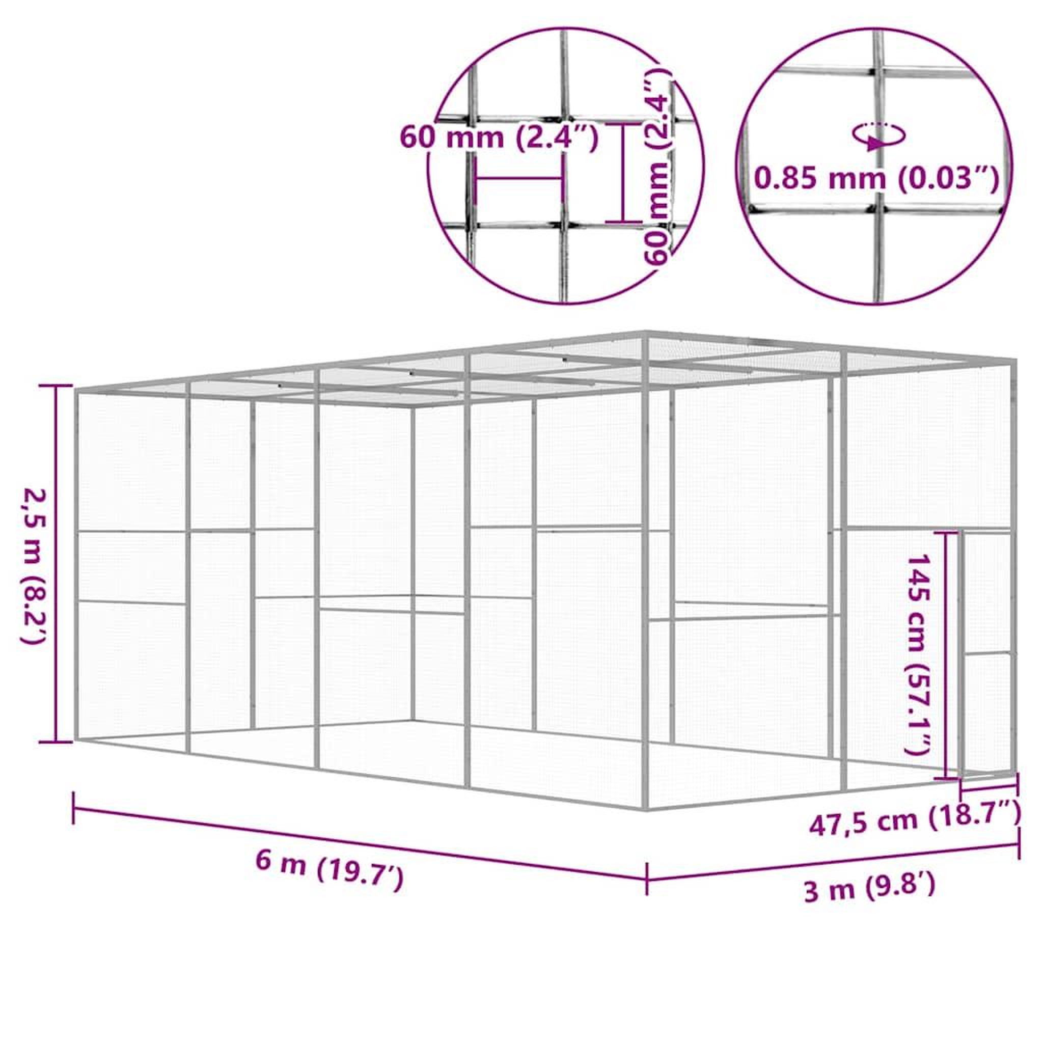 Voir la diapositive 5 : VIDAXL Cage pour chat 6x3x2,5 m Acier galvanise