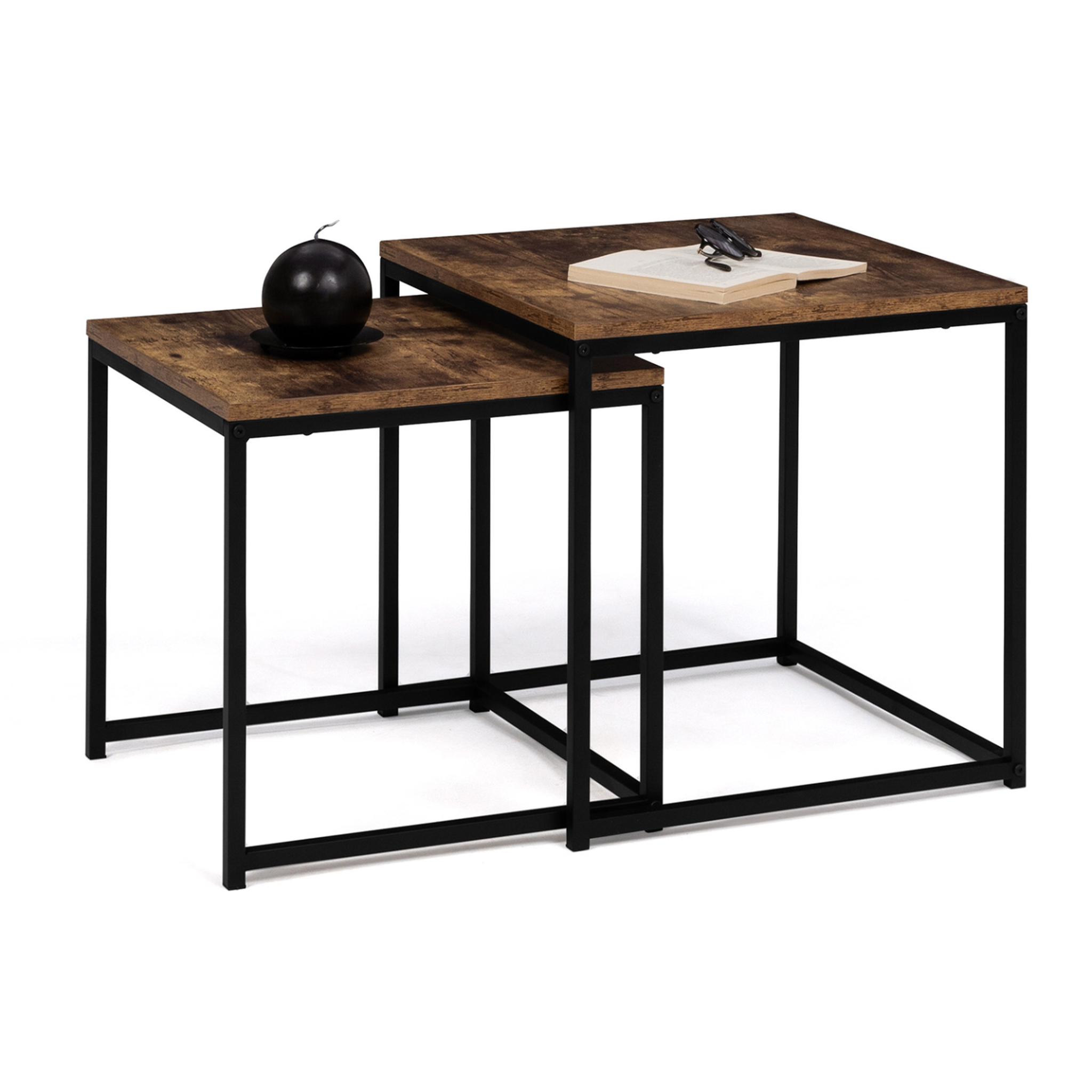 ID MARKET Lot de 2 tables basses gigognes dayton 40/45 effet vieilli design industriel
