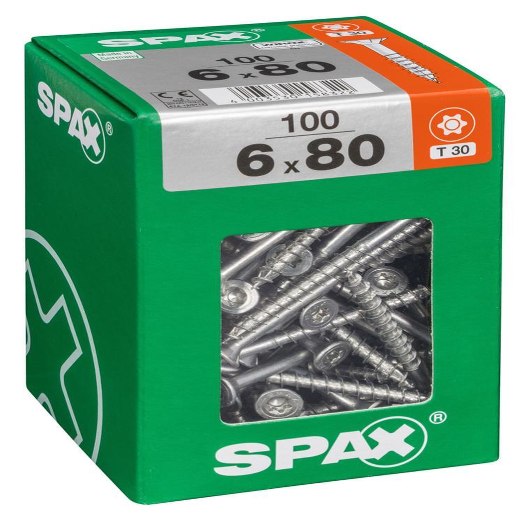 CENTRALE BRICO Lot de 100 vis acier tête fraisée torx SPAX, Diam.6 mm x L.80 mm