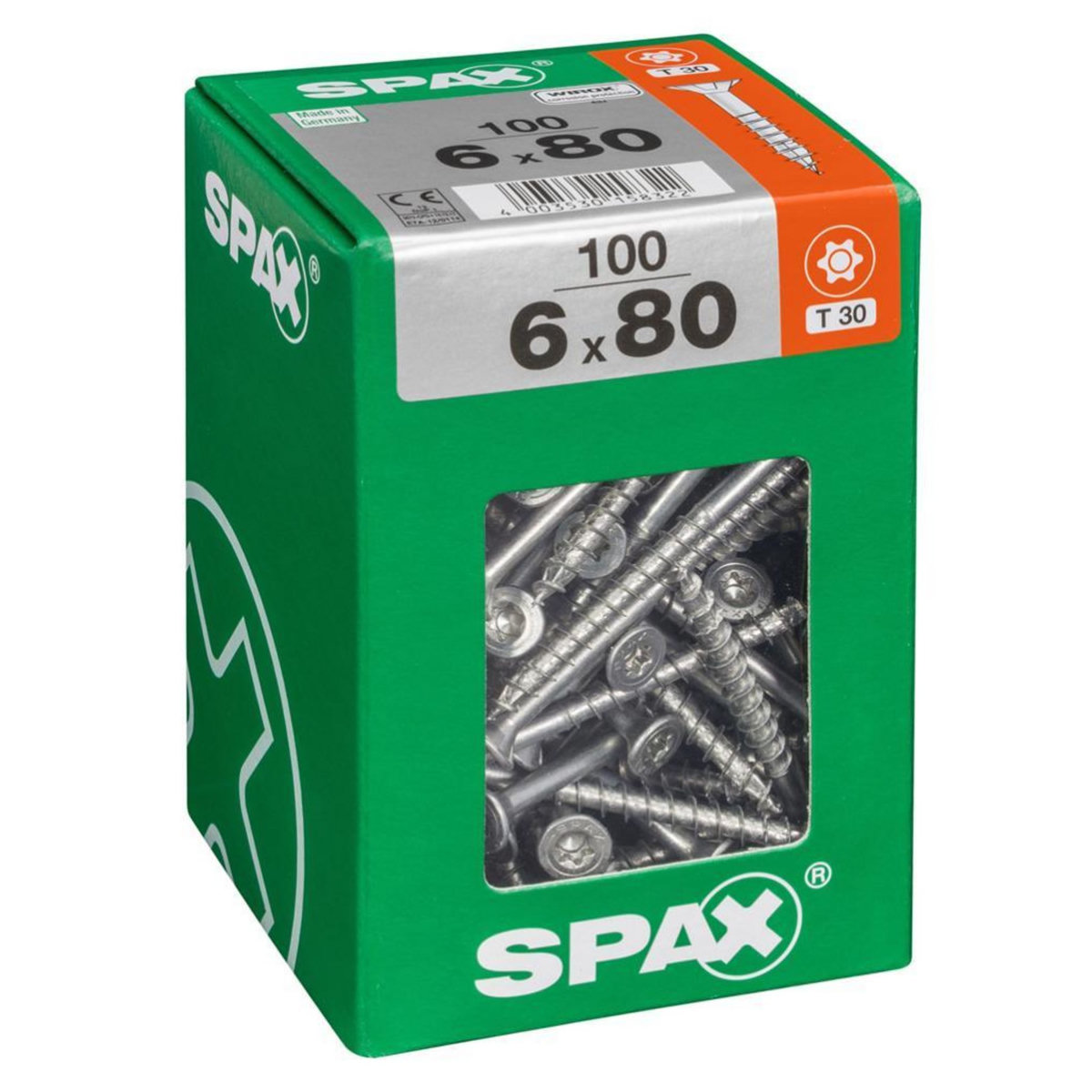 CENTRALE BRICO Lot de 100 vis acier tête fraisée torx SPAX, Diam.6 mm x L.80 mm