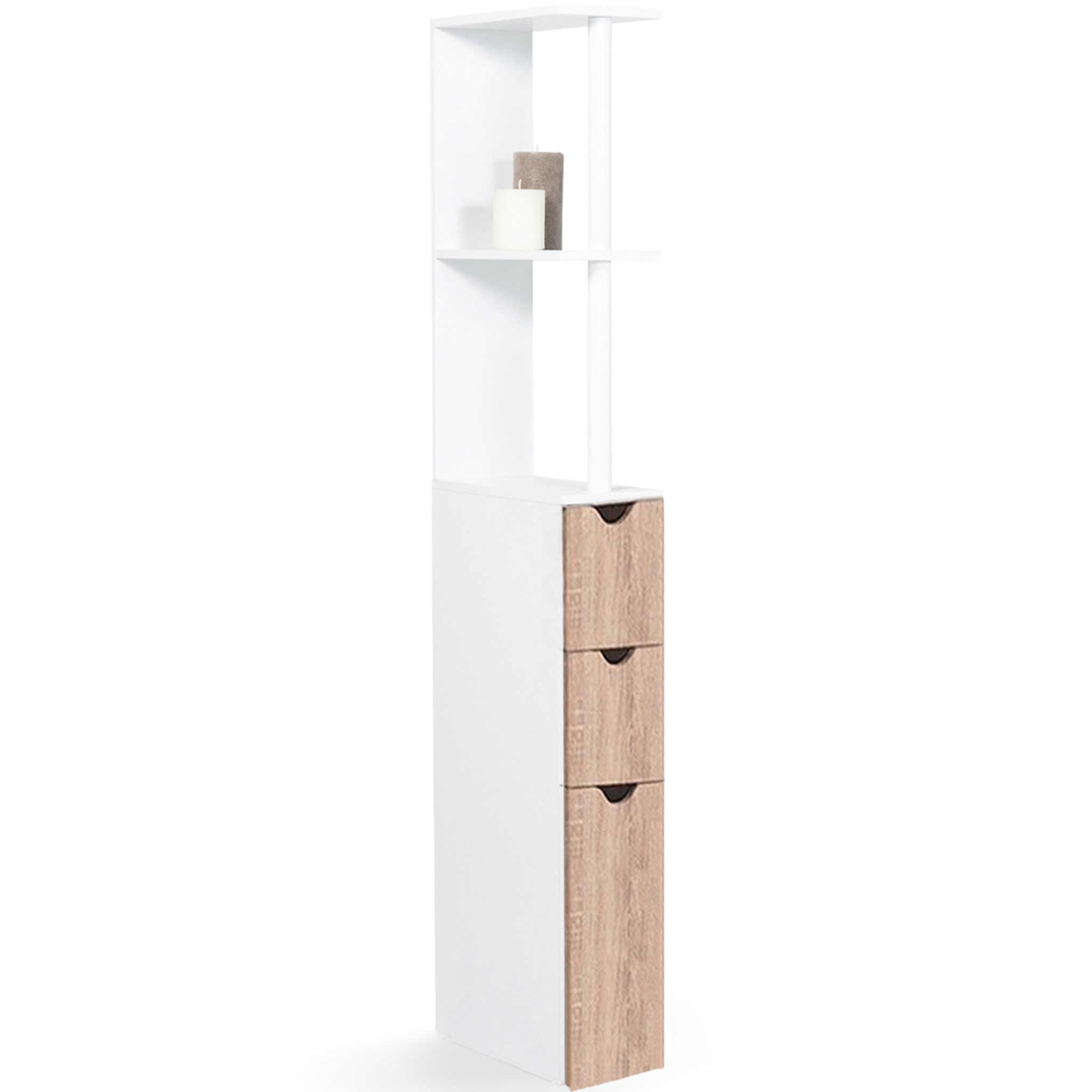 ID MARKET Meuble wc étagère willy bois 3 portes blanc et hêtre