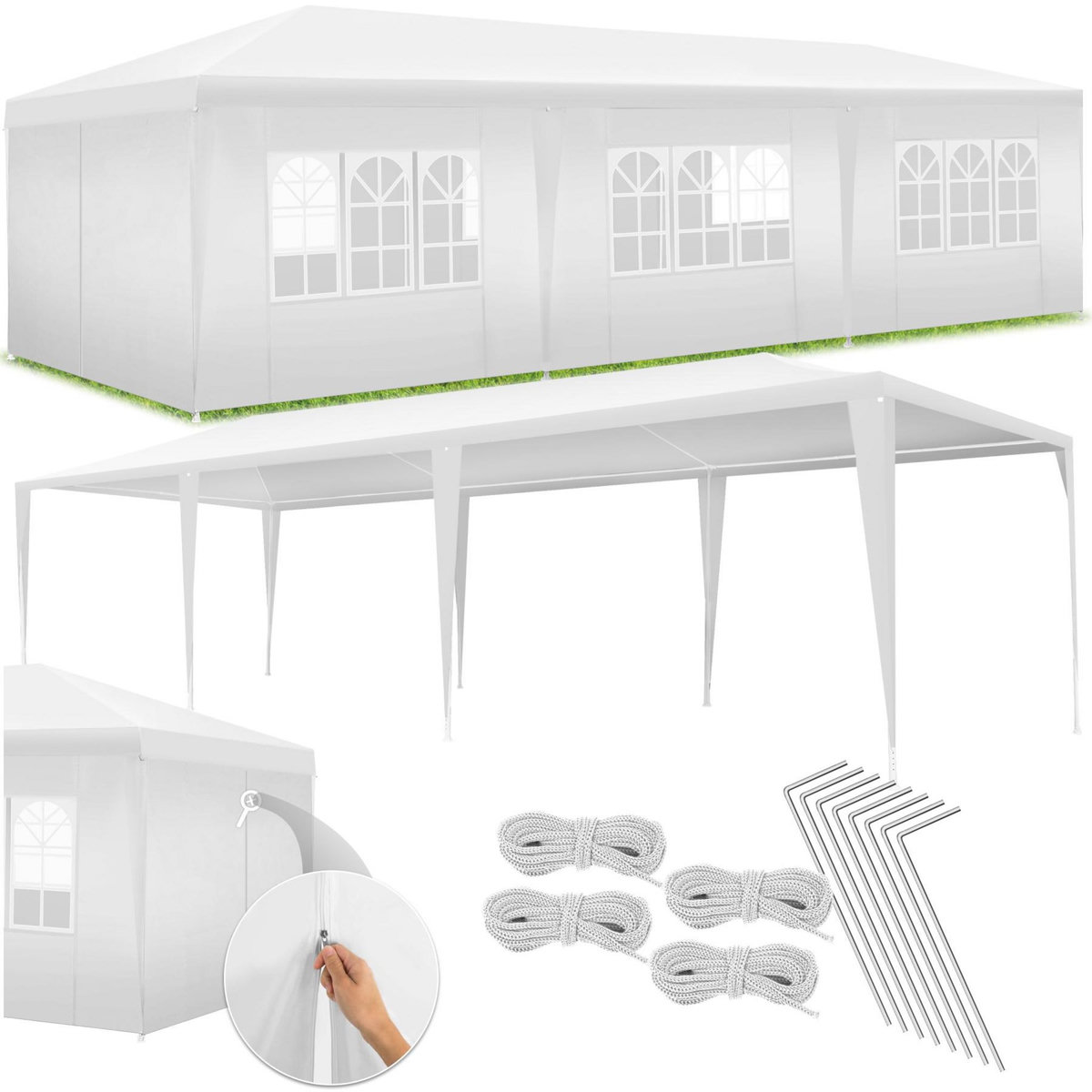 tectake Barnum Tente de réception Chapiteau 9 x 3 m blanc